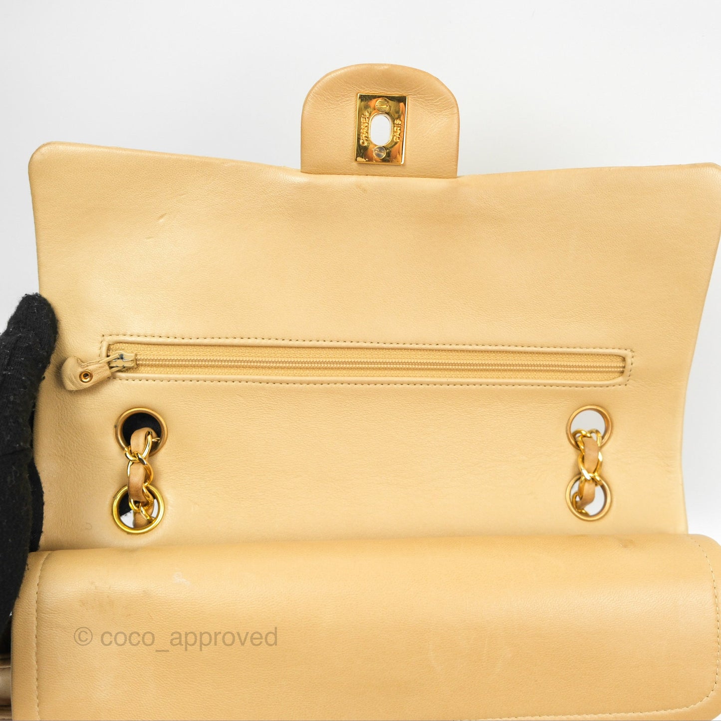 Chanel Vintage Medium Classic Flap Beige Lambskin 24K Gold Hardware