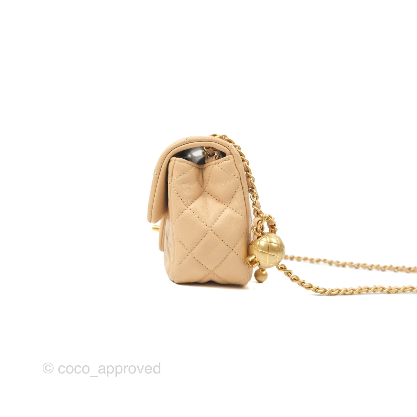 Chanel Mini Rectangular Pearl Crush Beige Lambskin Aged Gold Hardware