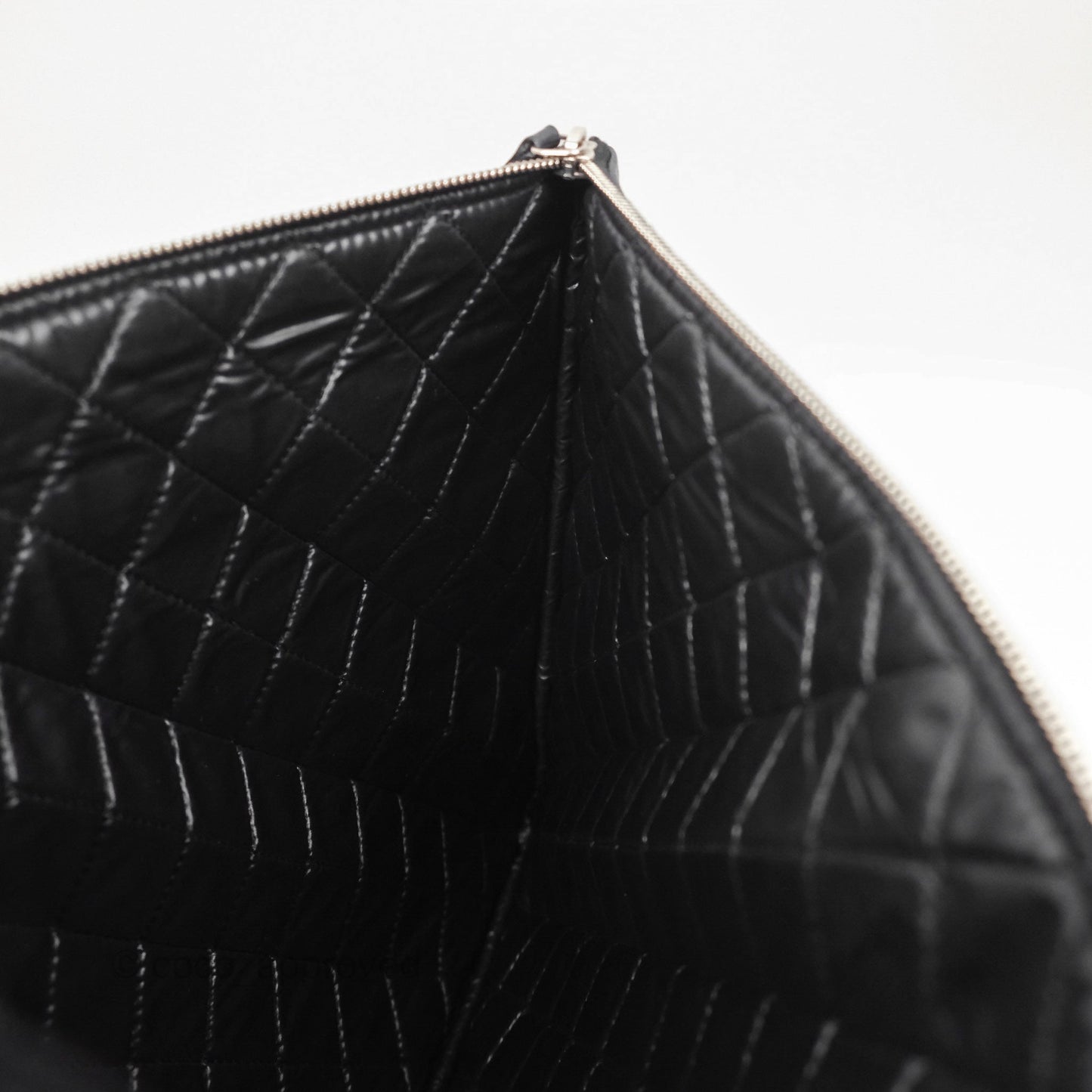 Chanel Mademoiselle Quilted Large O Case Clutch Black Lambskin