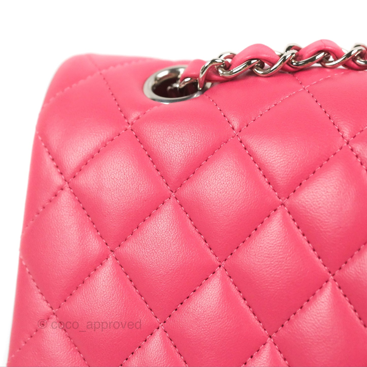 Chanel Classic M/L Medium Flap Quilted Pink Lambskin Silver Hardware