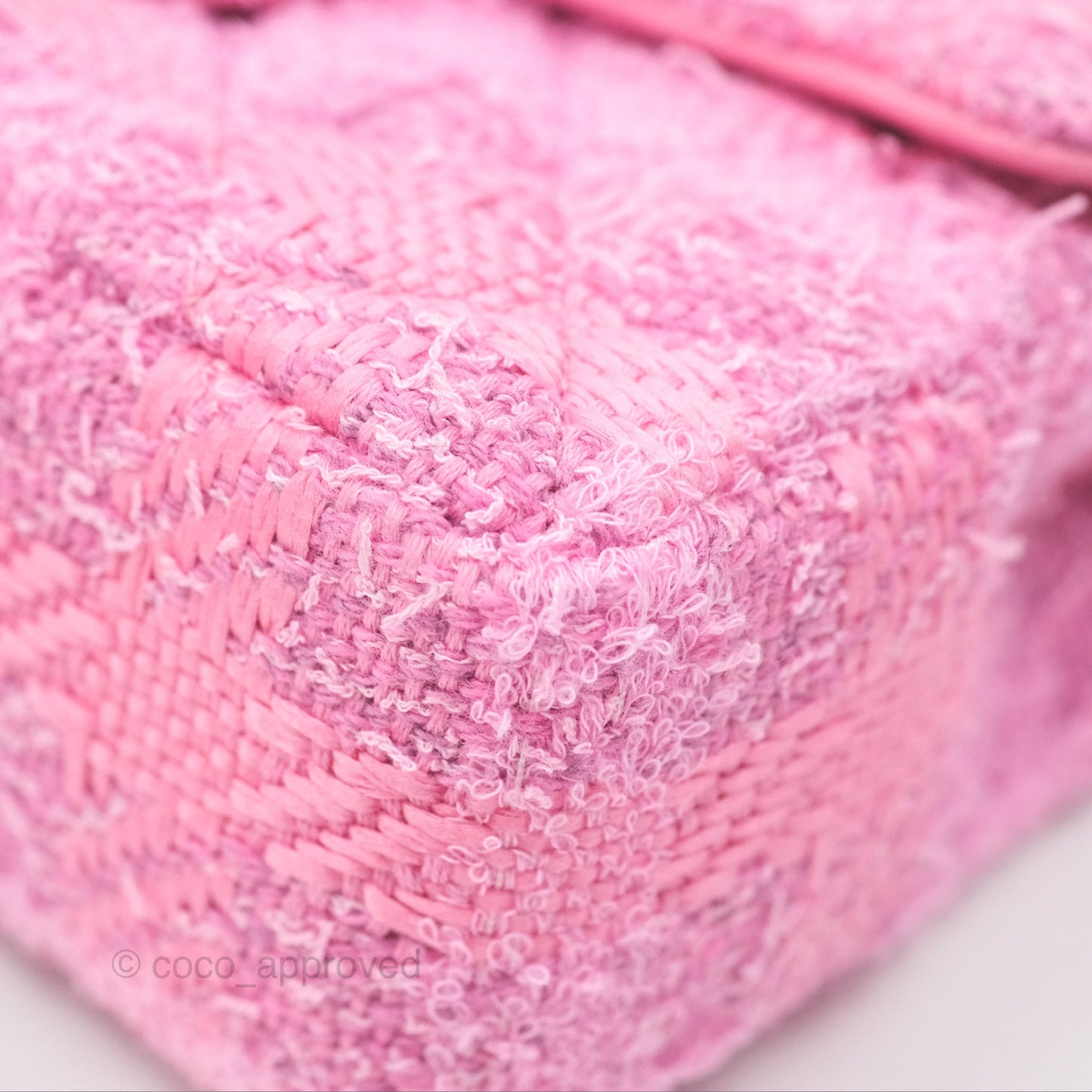 Chanel Mini Flap Bag with Pearl Chain Pink Tweed Aged Gold Hardware