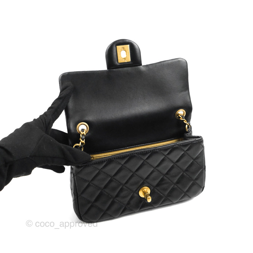Chanel Mini Rectangular Pearl Crush Quilted Black Lambskin Gold Hardware