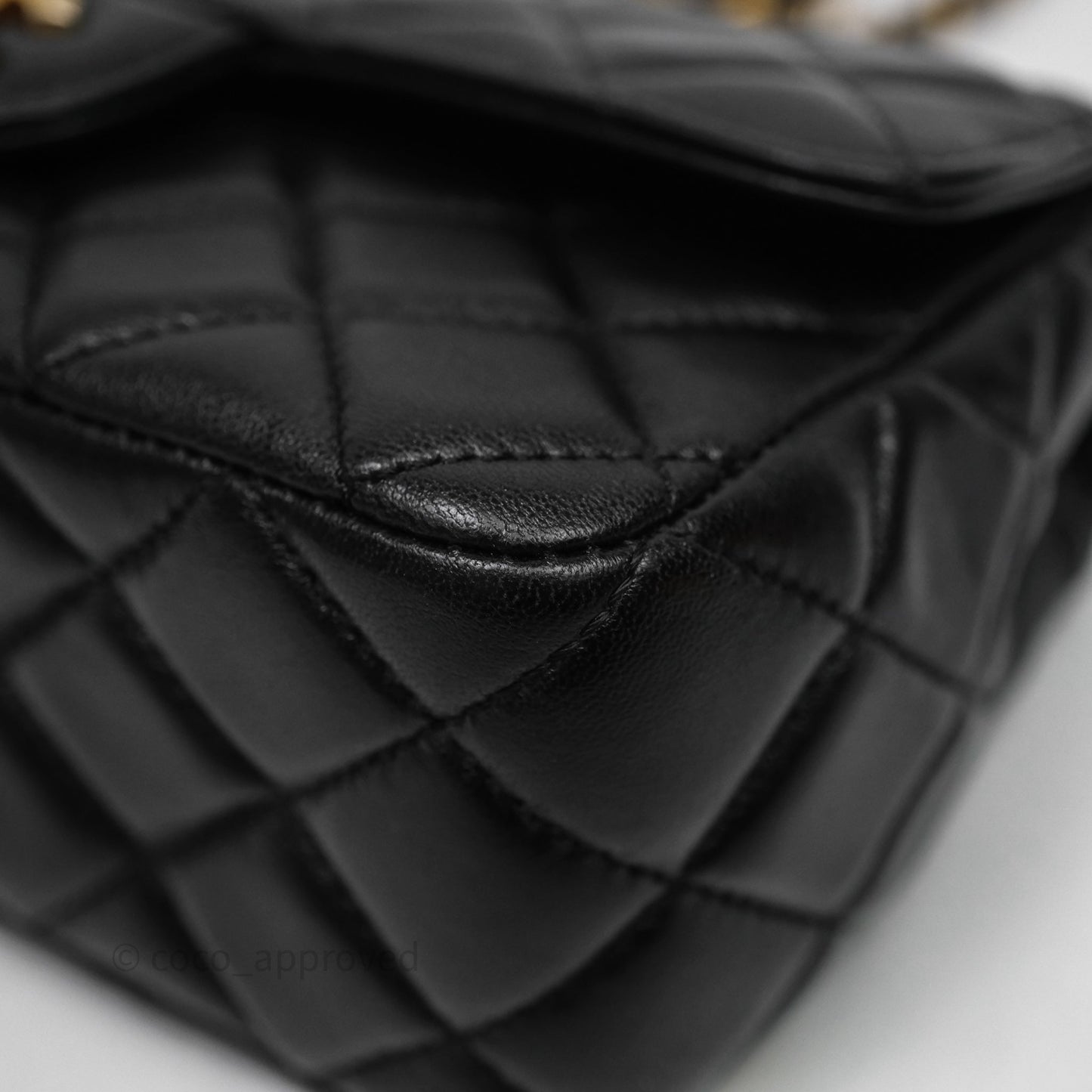 Chanel Top Handle Mini Rectangular Flap Bag Black Lambskin Aged Gold Hardware