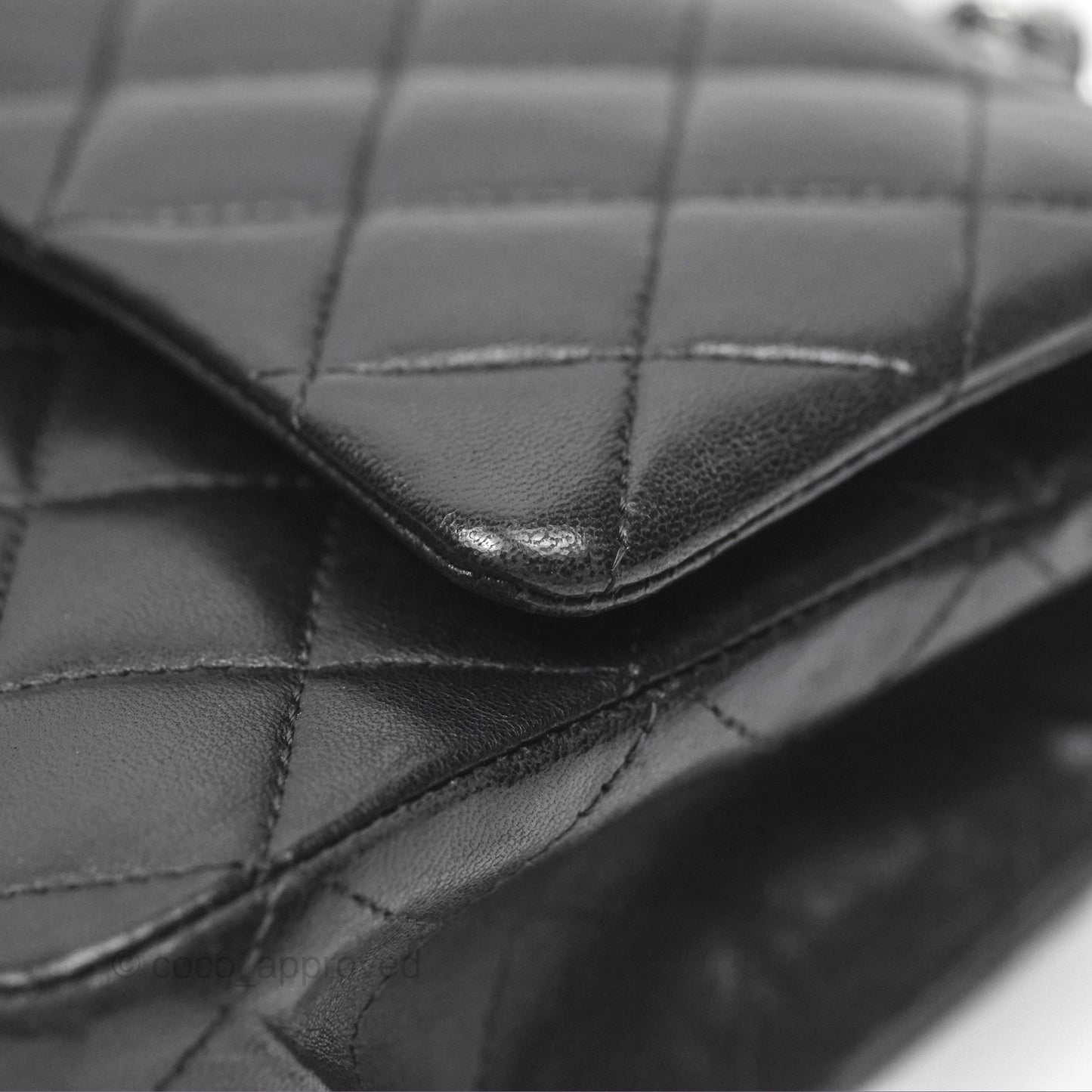 Chanel Classic M/L Medium Flap Quilted Black Lambskin Silver Hardware