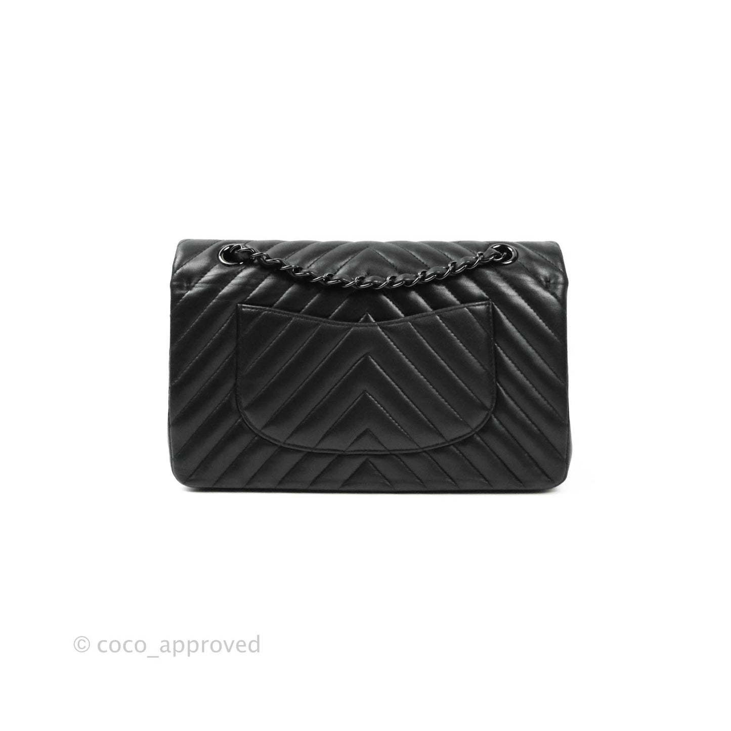 Chanel Classic Chevron M/L Medium Double Flap So Black Lambskin