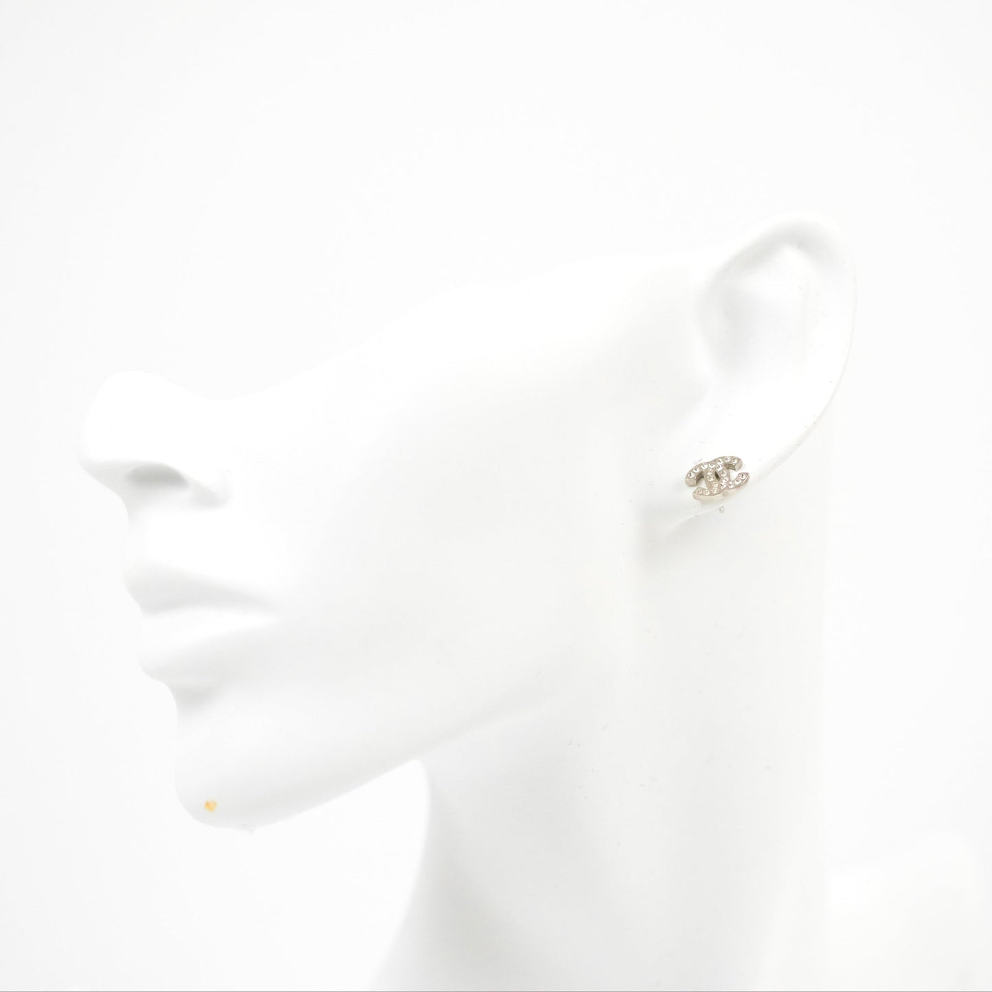 Chanel CC Crystal Earrings Silver Tone 12V