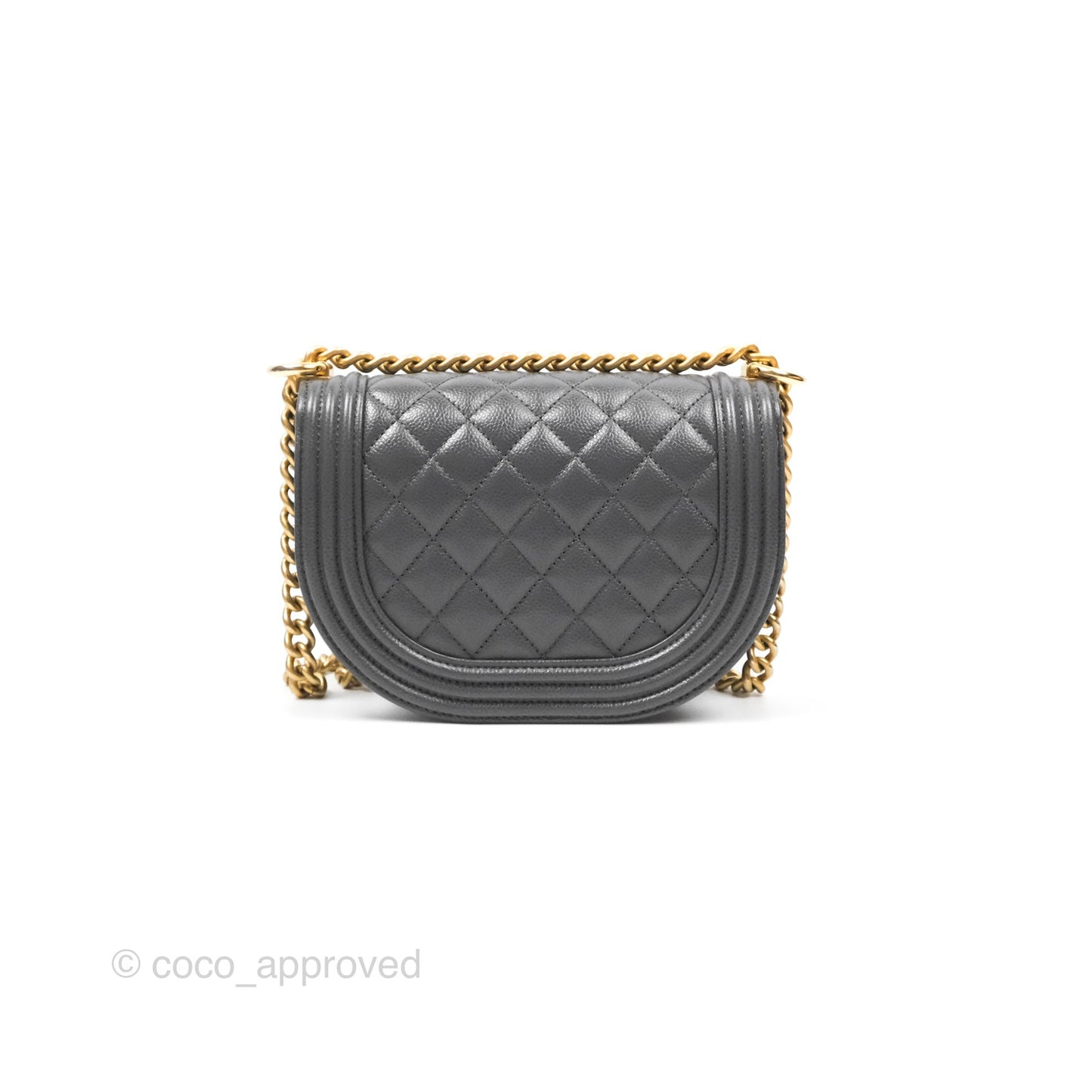 Chanel Boy Messenger Bag Grey Caviar Aged Gold Hardware