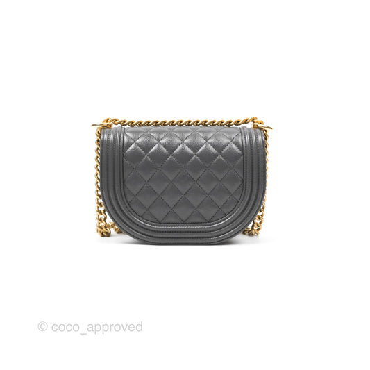 Chanel Boy Messenger Bag Grey Caviar Aged Gold Hardware