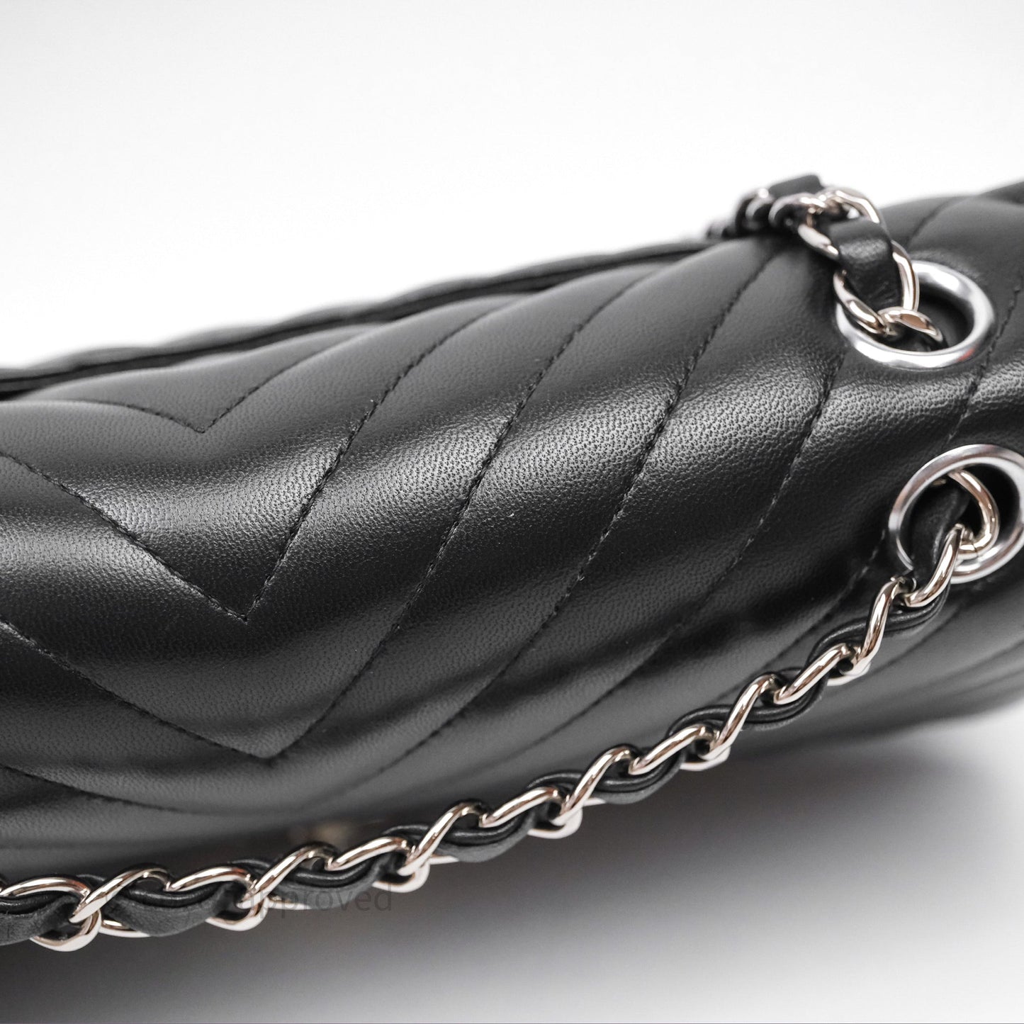 Chanel Classic M/L Medium Flap Chevron Black Lambskin Silver Hardware