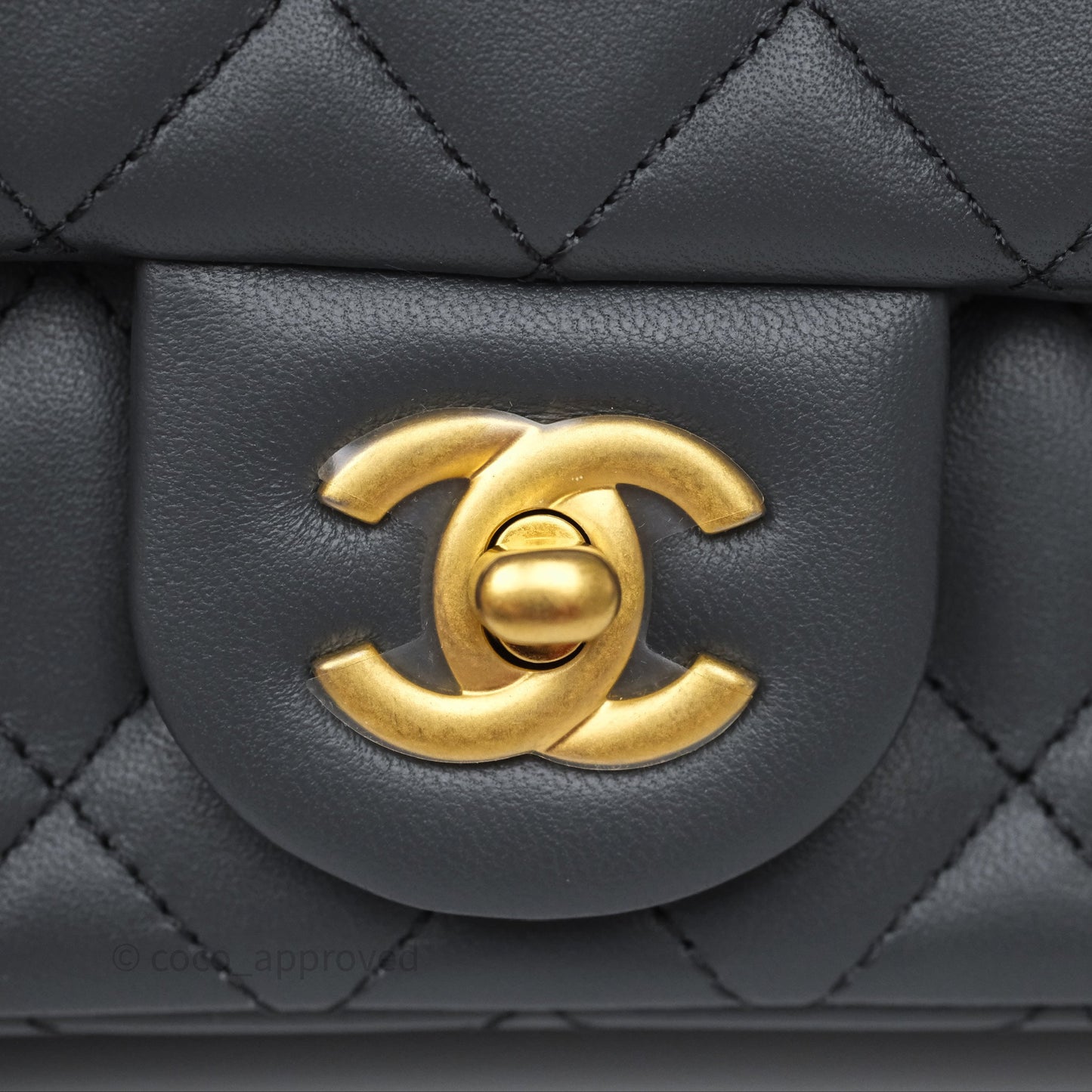 Chanel Pearl Crush Mini Rectangular Quilted Dark Grey Lambskin Aged Gold Hardware