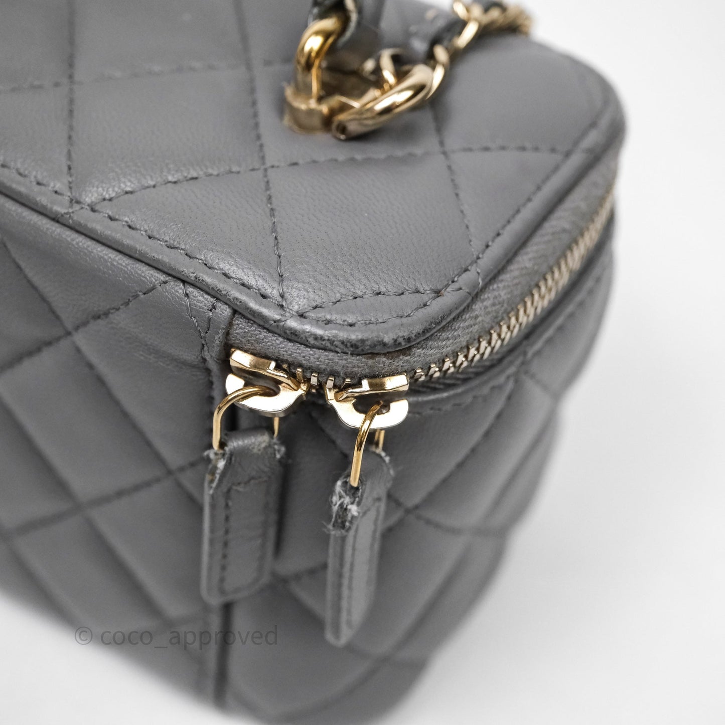 Chanel Vanity Rectangular Top Handle Grey Lambskin Gold Hardware