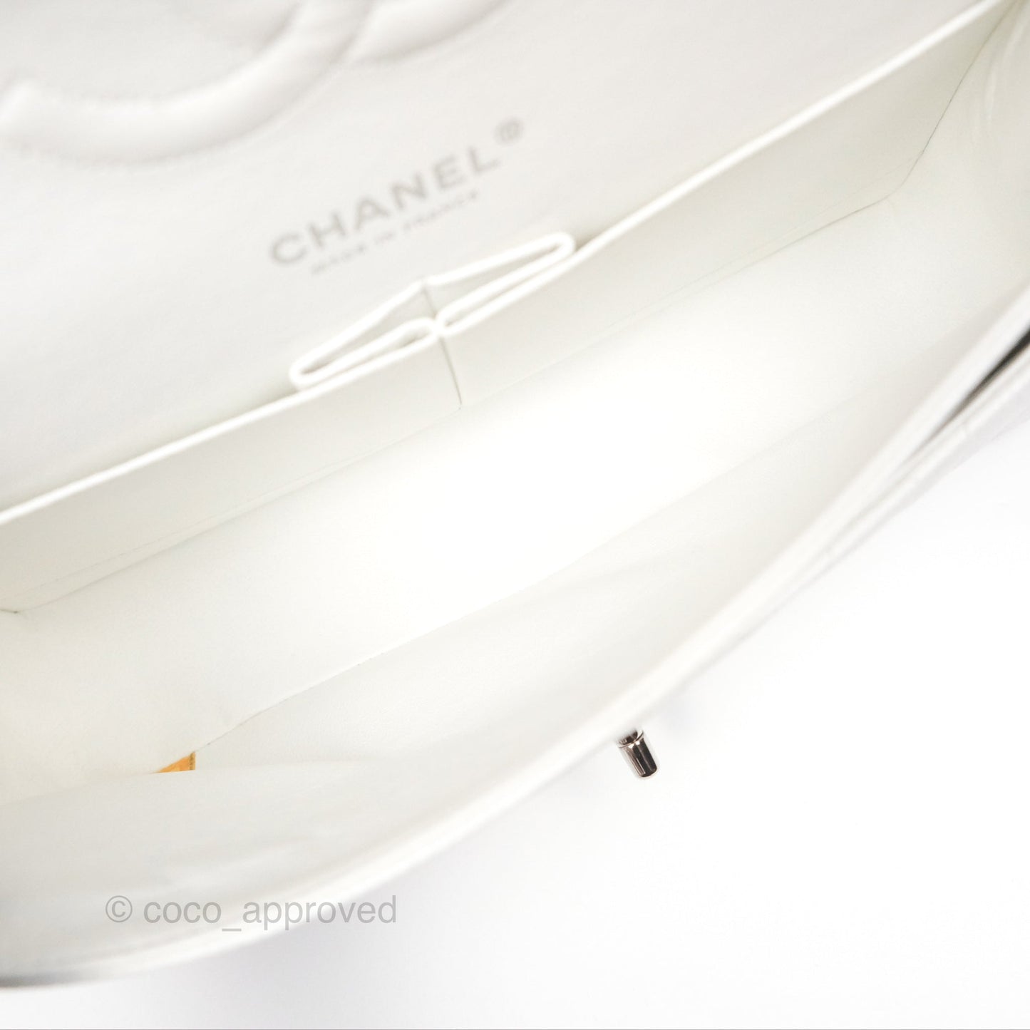 Chanel Classic M/L Medium Flap Quilted White Caviar Silver Hardware