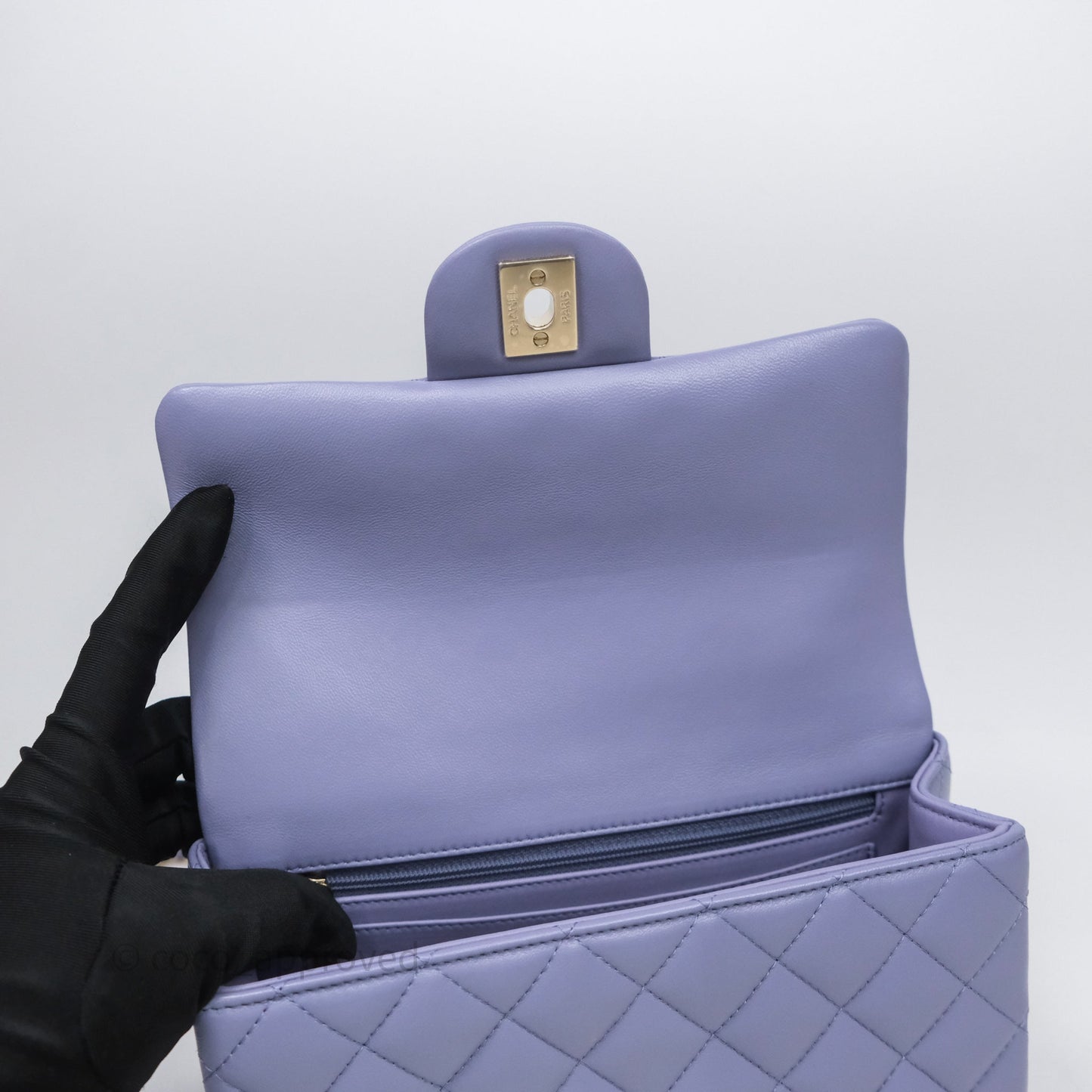 Chanel Top Handle Mini Rectangular Flap Purple Lambskin Gold Hardware