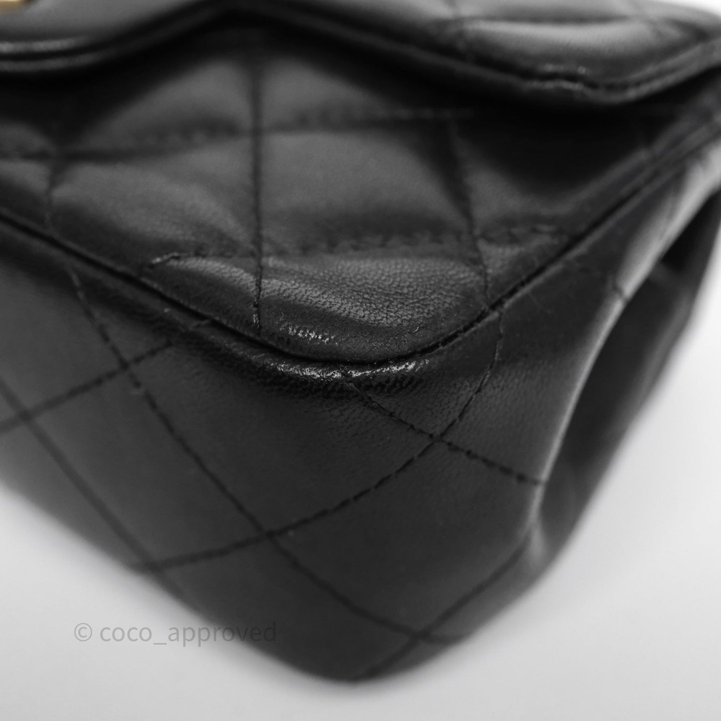Chanel Quilted Extra Mini Rectangular Flap Black Lambskin Aged Gold Hardware