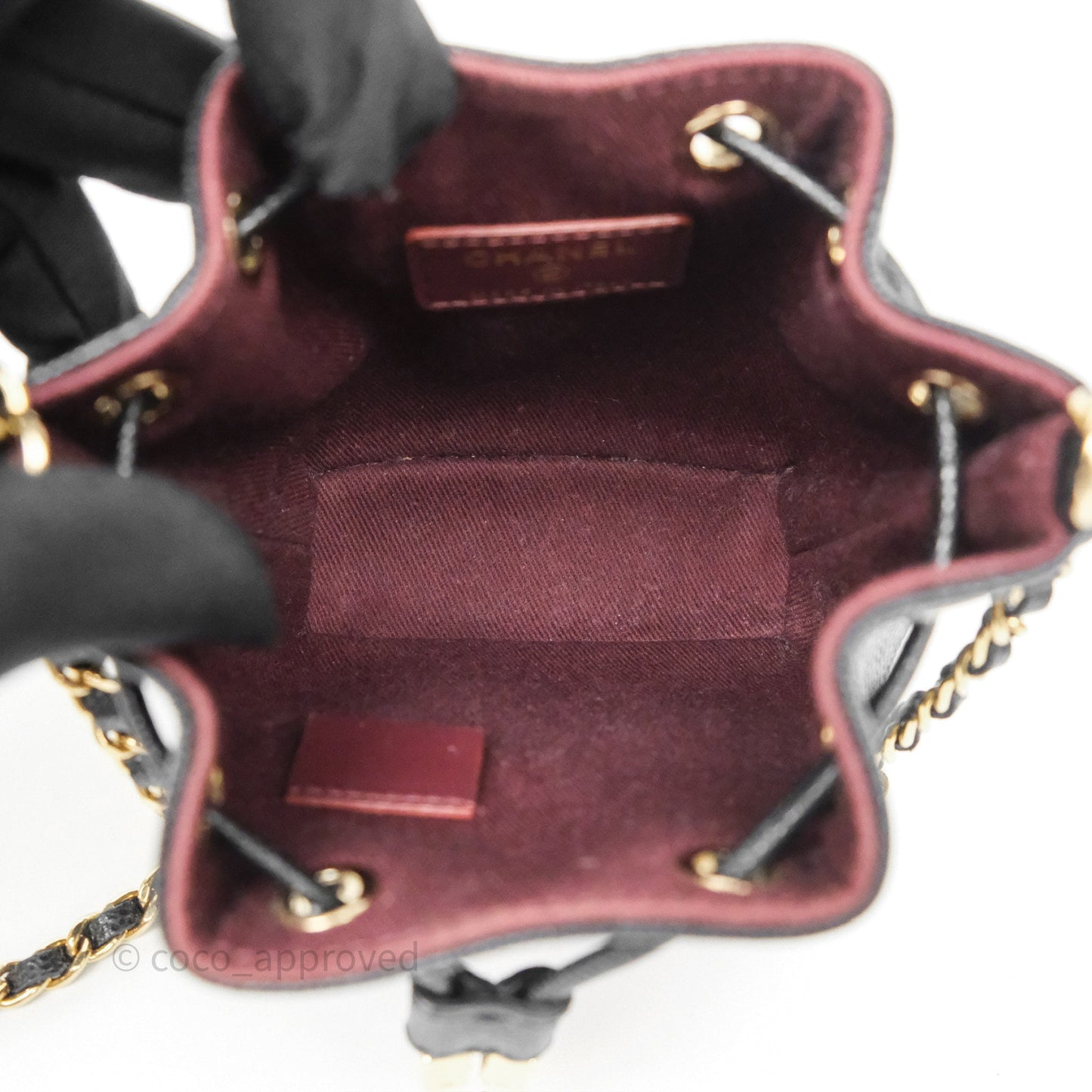 Chanel Mini Pocket Bucket Bag Black Caviar Gold Hardware