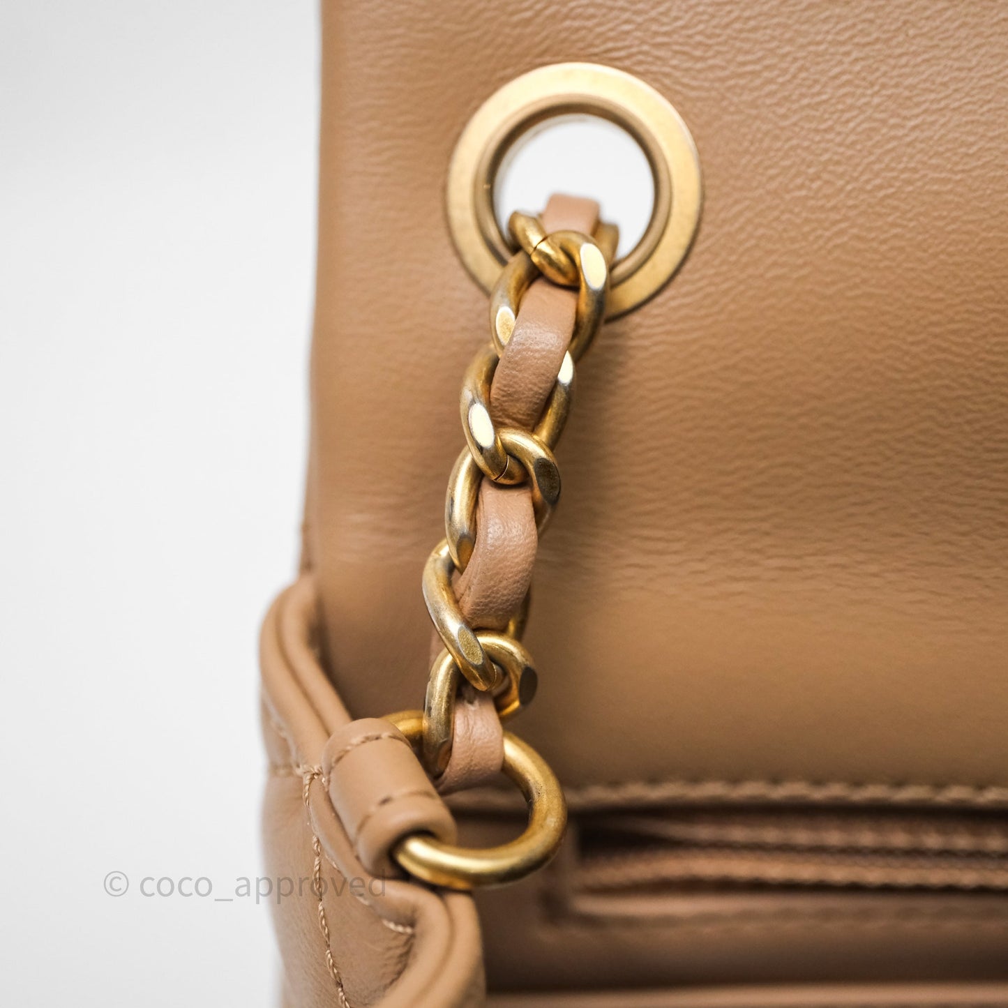 Chanel Pearl Crush Mini Square Quilted Beige Lambskin Aged Gold Hardware