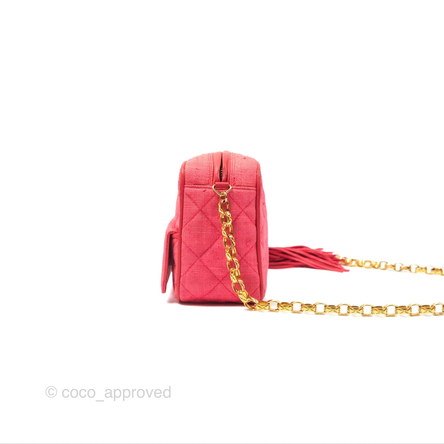 Chanel Vintage Small Tassel Camera Bag Dark Pink Canvas Gold Hardware