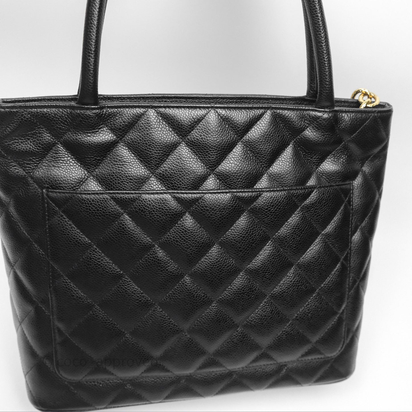 Chanel Vintage Medallion CC Black Caviar Tote Bag Gold Hardware