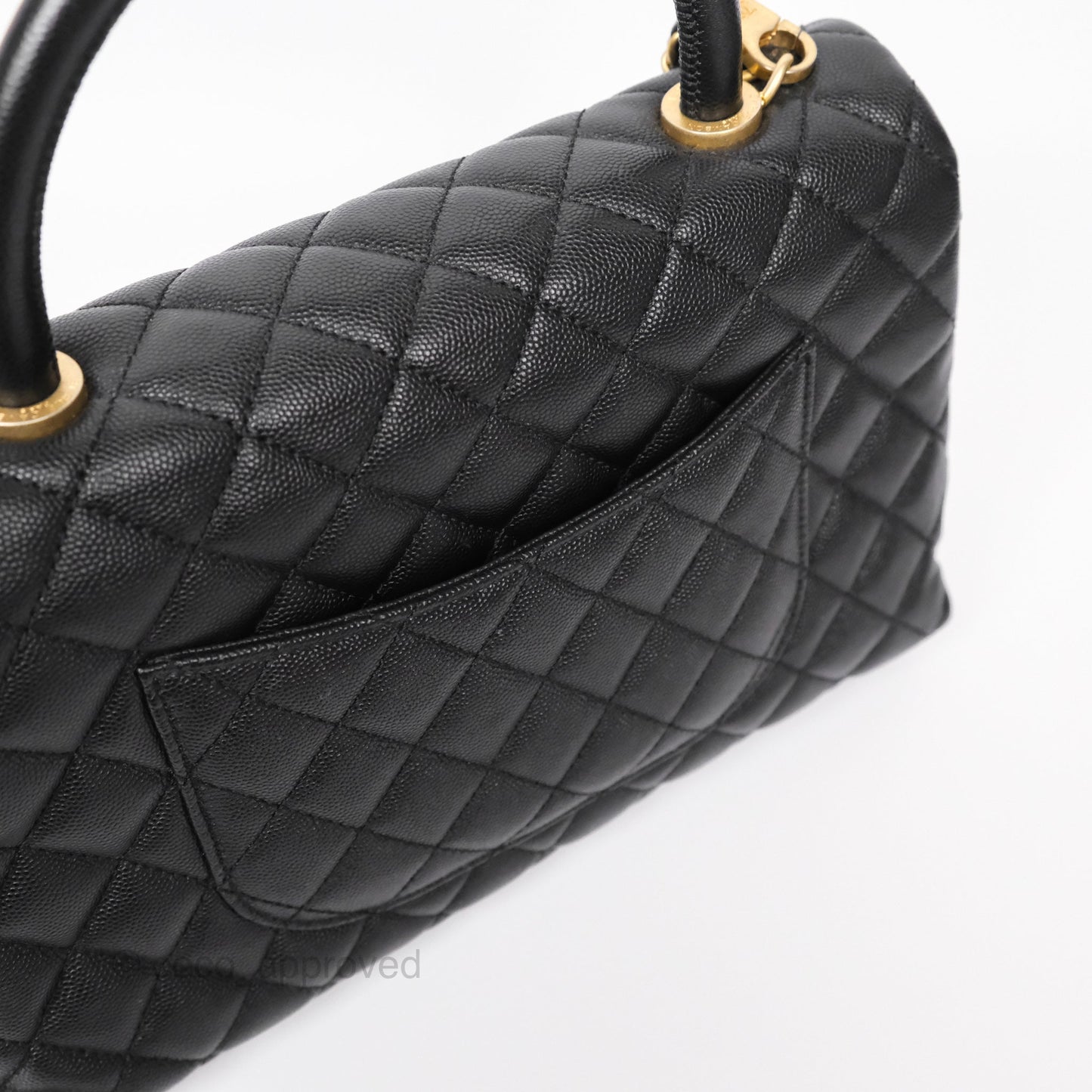 Chanel Medium Coco Handle Quilted Black Caviar Aged Gold Hardware