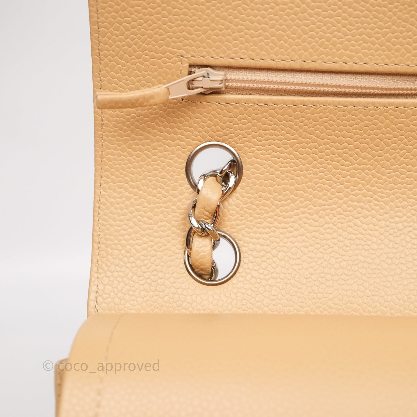 Chanel Classic M/L Medium Flap Quilted Beige Caviar Silver Hardware