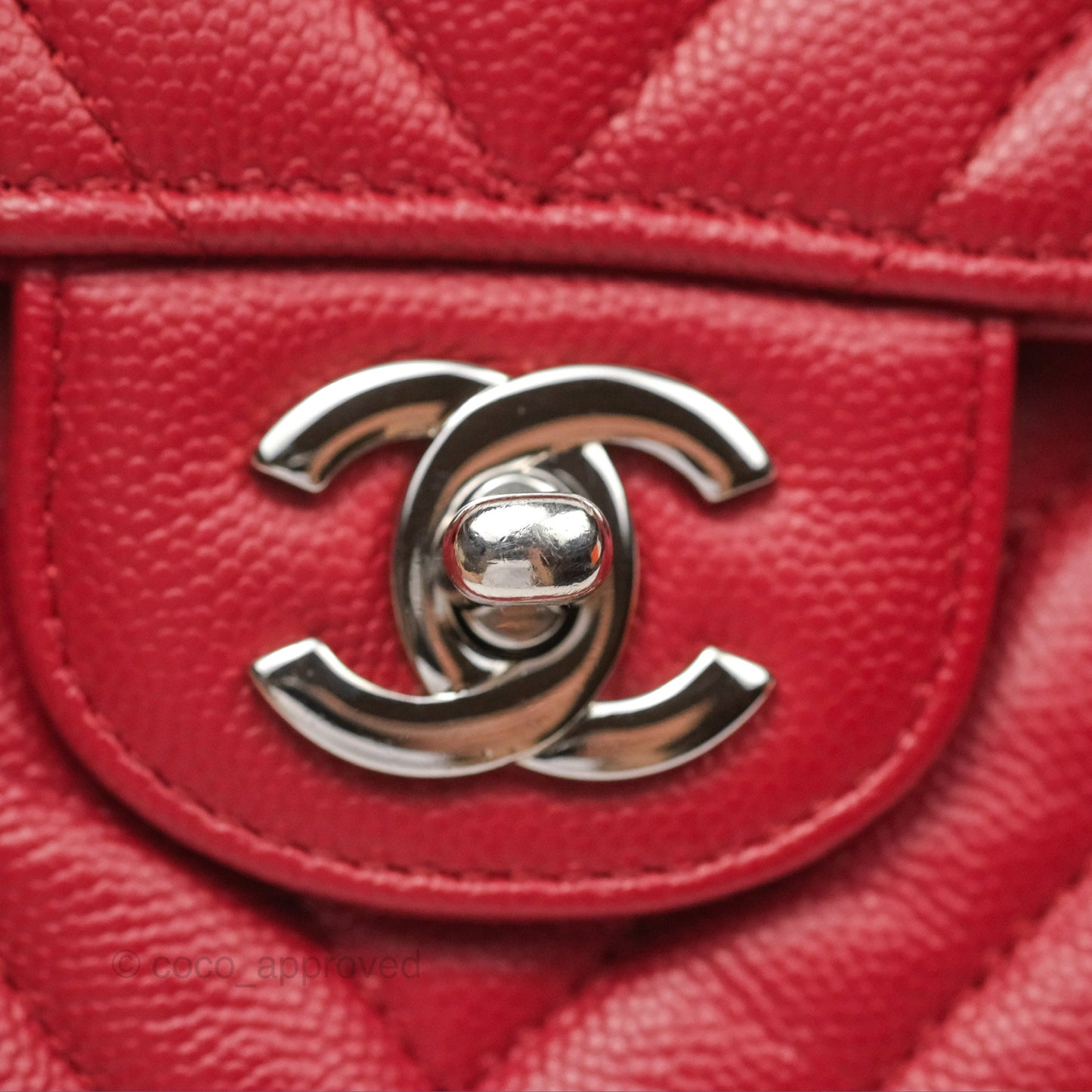 Chanel Medium Classic Flap Chevron Red Caviar Silver Hardware