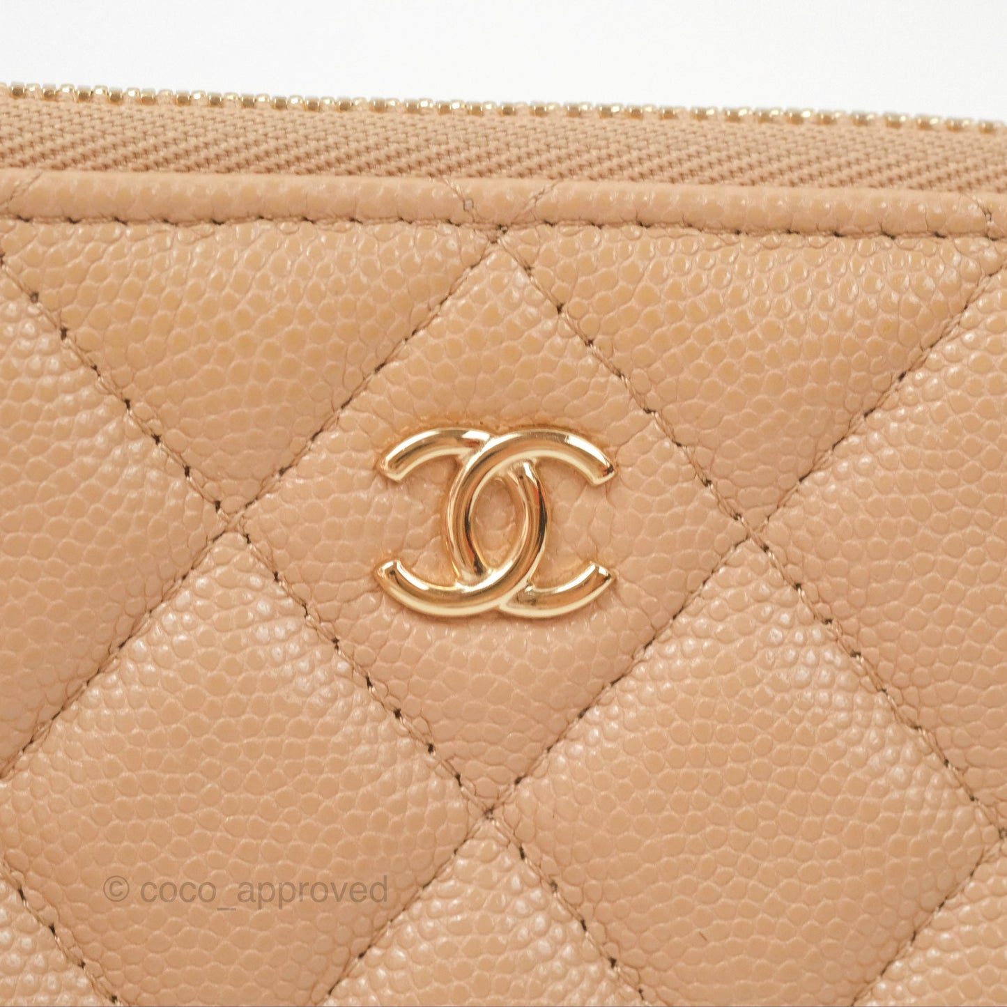 Chanel Quilted Mini O Case Beige Caviar Gold Hardware