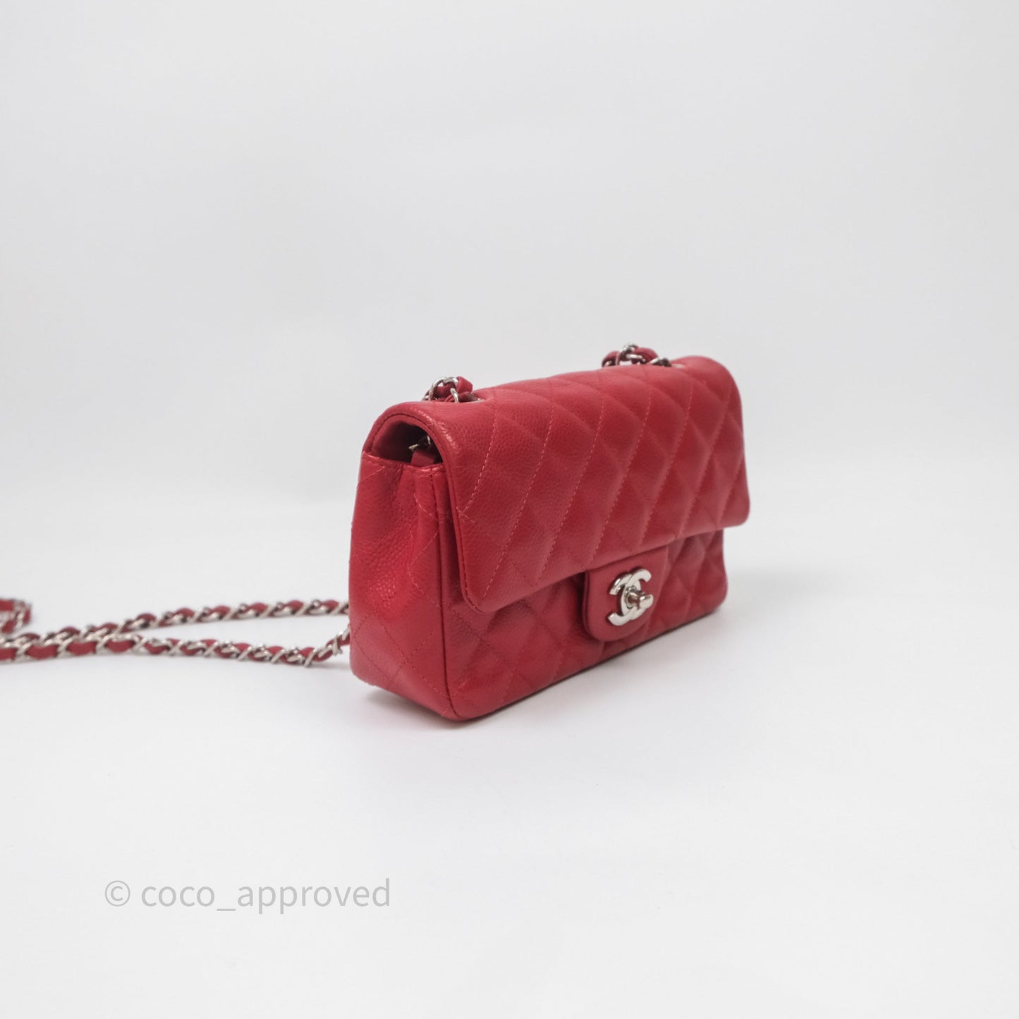 Chanel Quilted Mini Rectangular Flap Red Caviar Silver Hardware