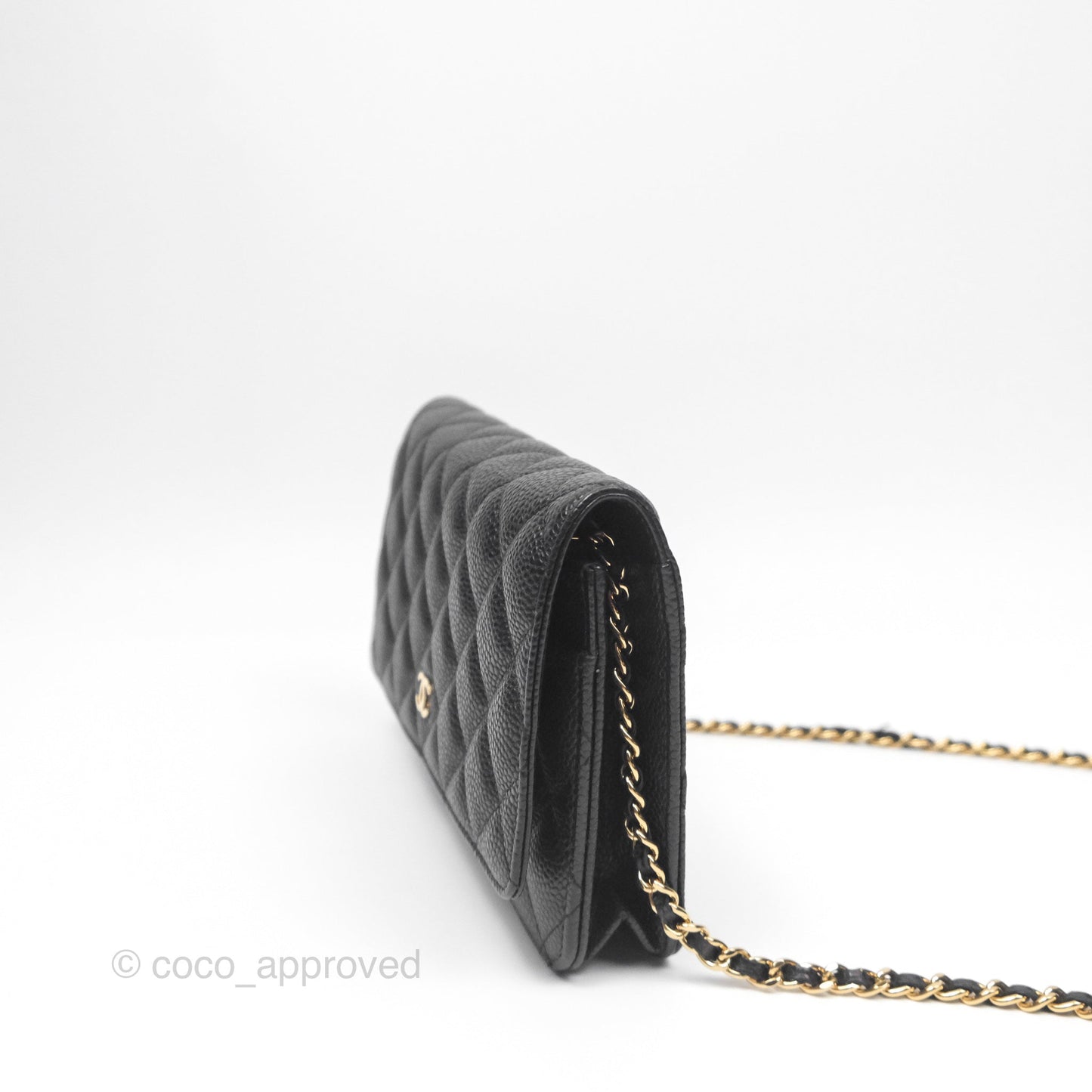Chanel Classic Wallet On Chain WOC Quilted Black Caviar Gold Hardware