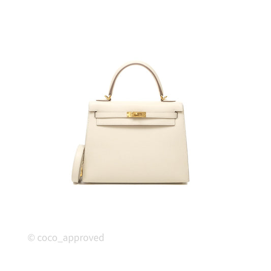 Hermes Kelly 25 Craie Epsom Gold Hardware