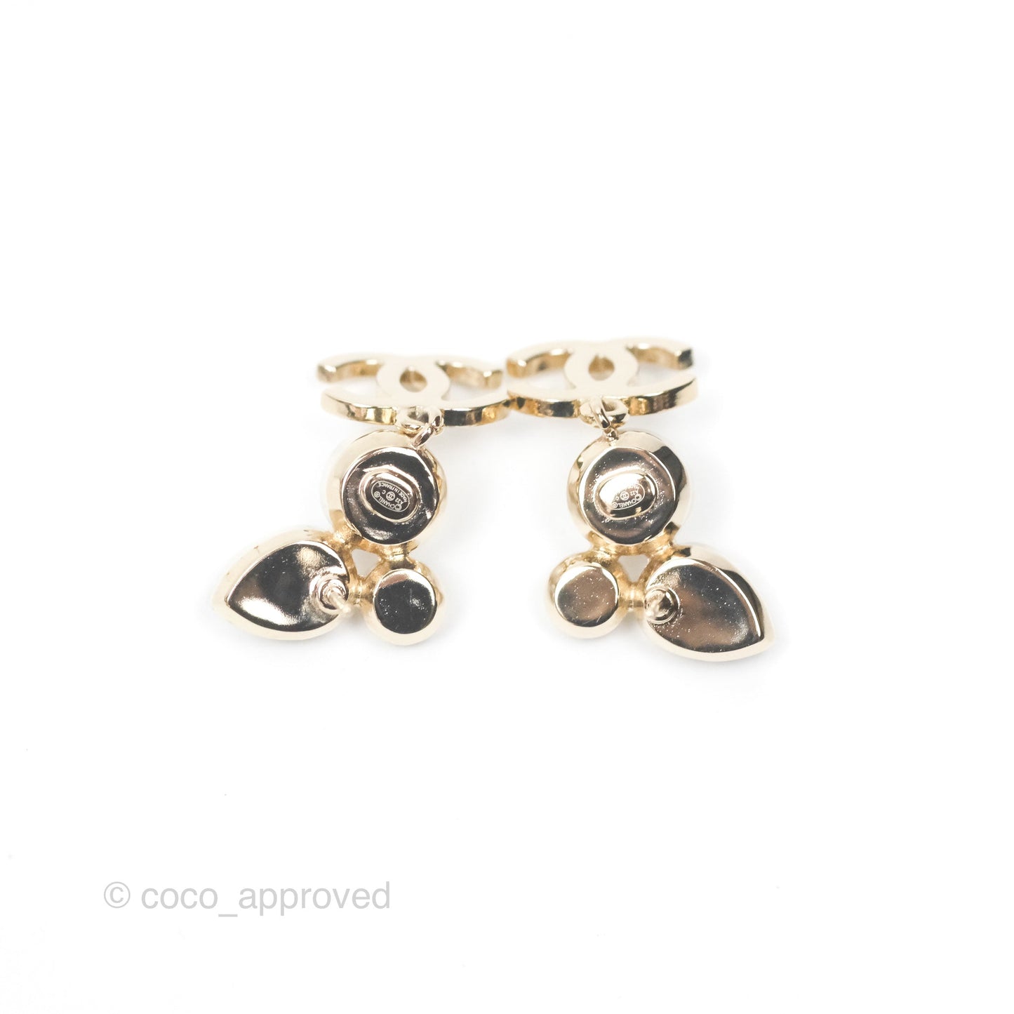 Chanel Rhinestone Pearl CC Drop Earrings Gold Tone 22C