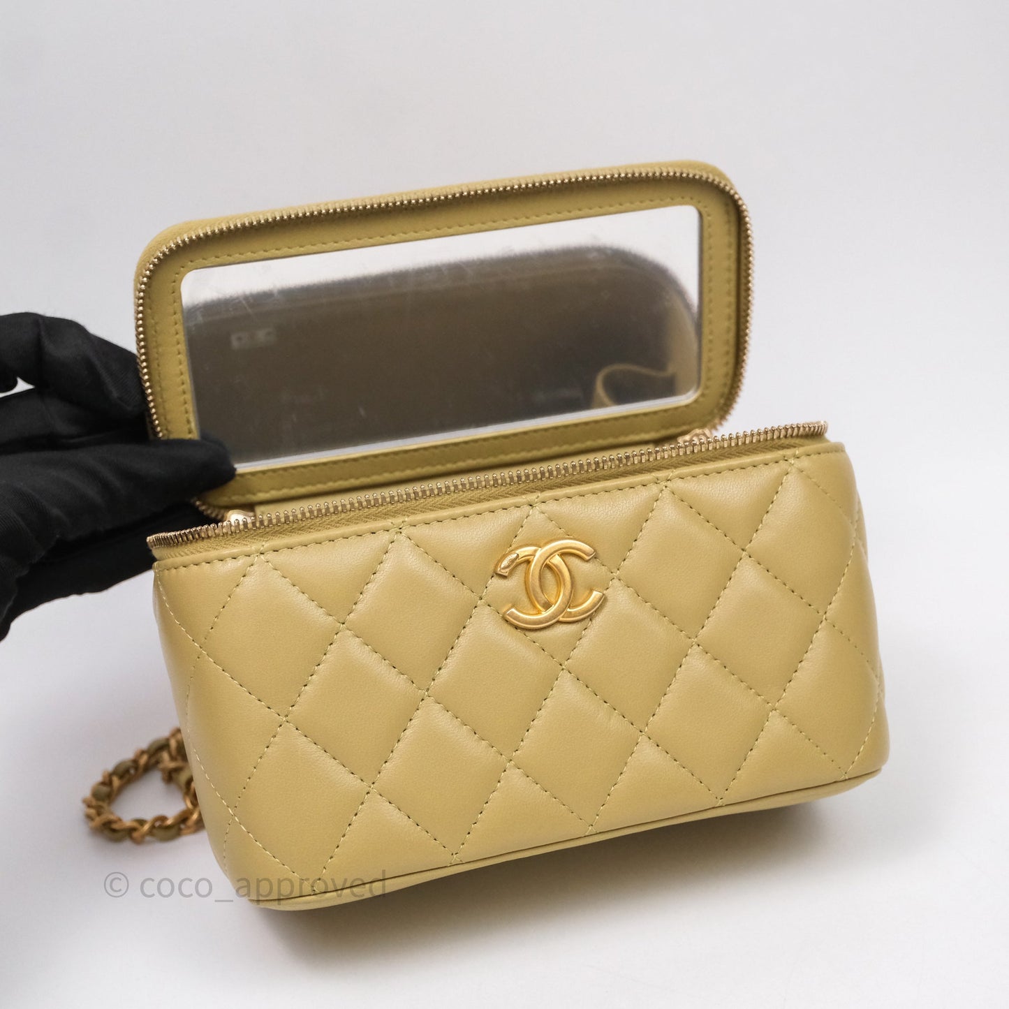 Chanel Top Handle Vanity with Chain Olive Green Lambskin Aged Gold Hardware