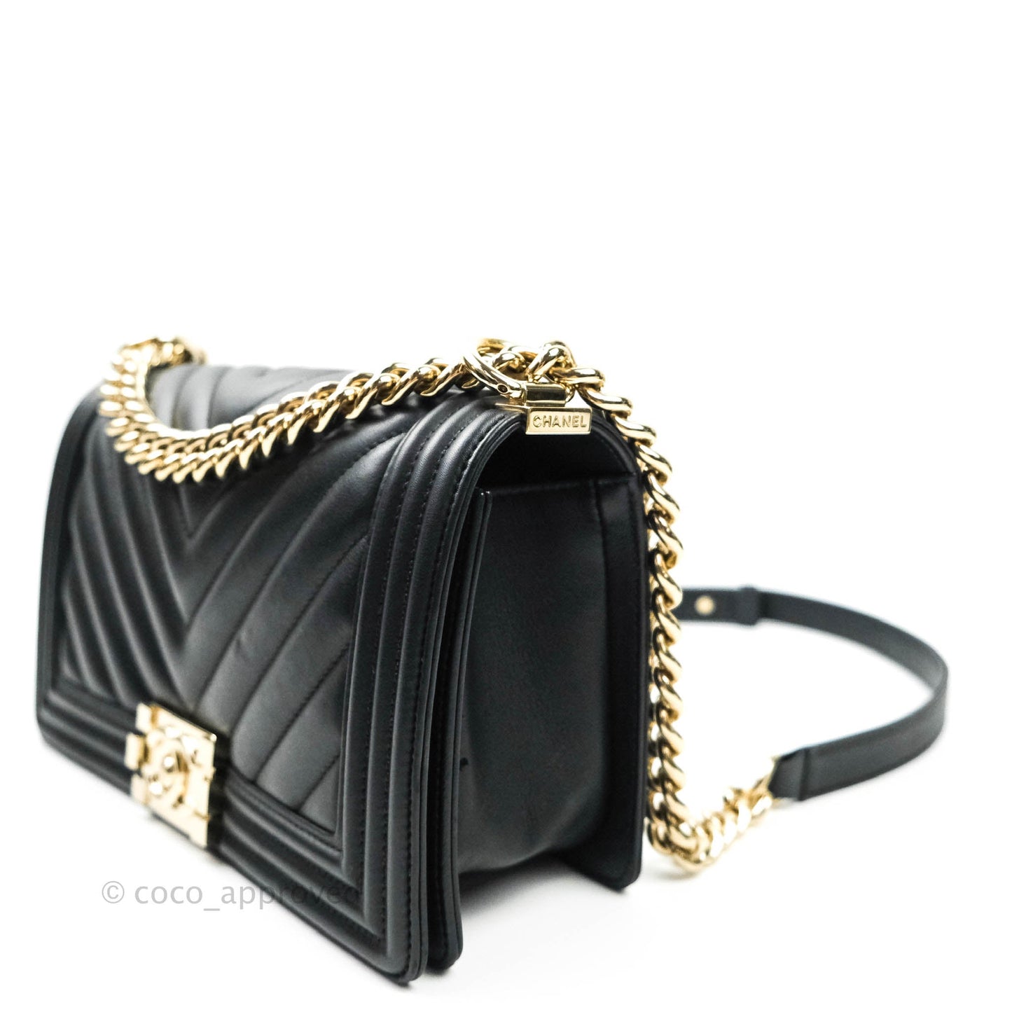 Chanel Chevron Medium Boy Bag Black Calfskin Gold Hardware