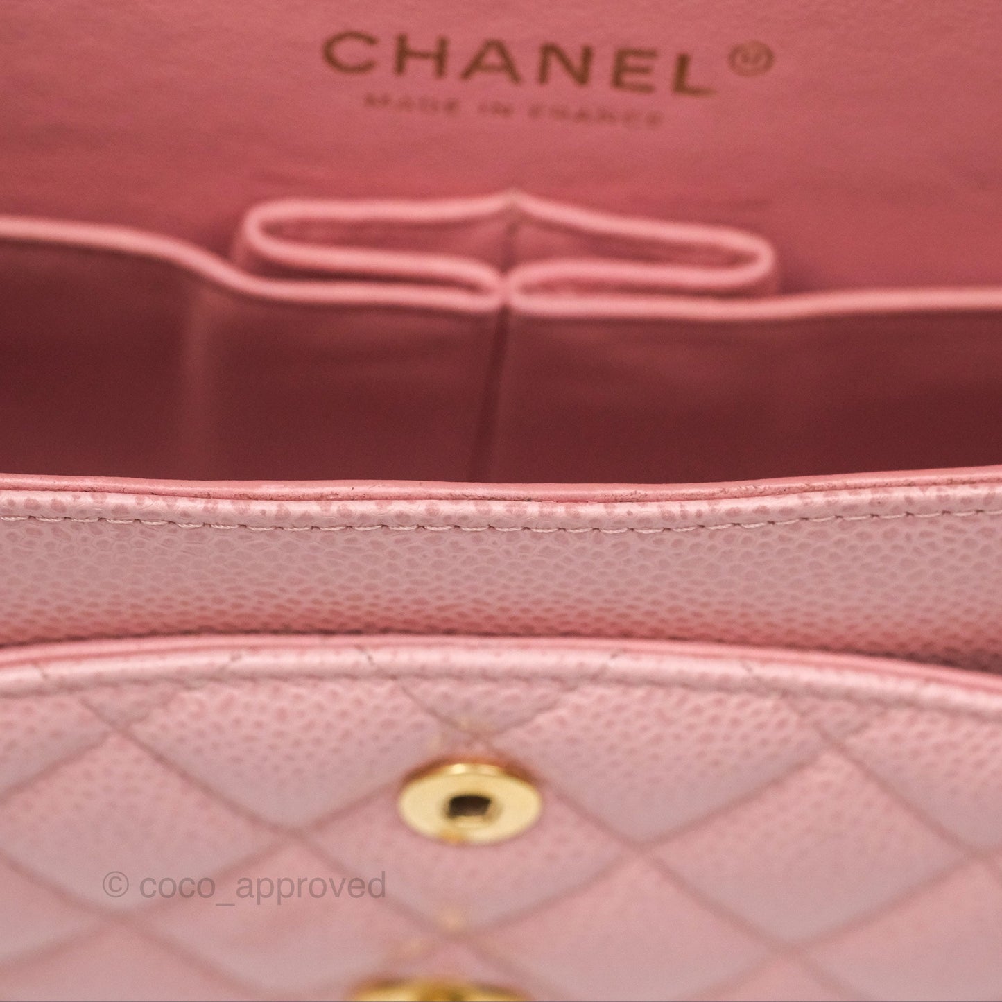 Chanel Vintage Classic M/L Medium Flap Quilted Sakura Pink Caviar 24K Gold Hardware