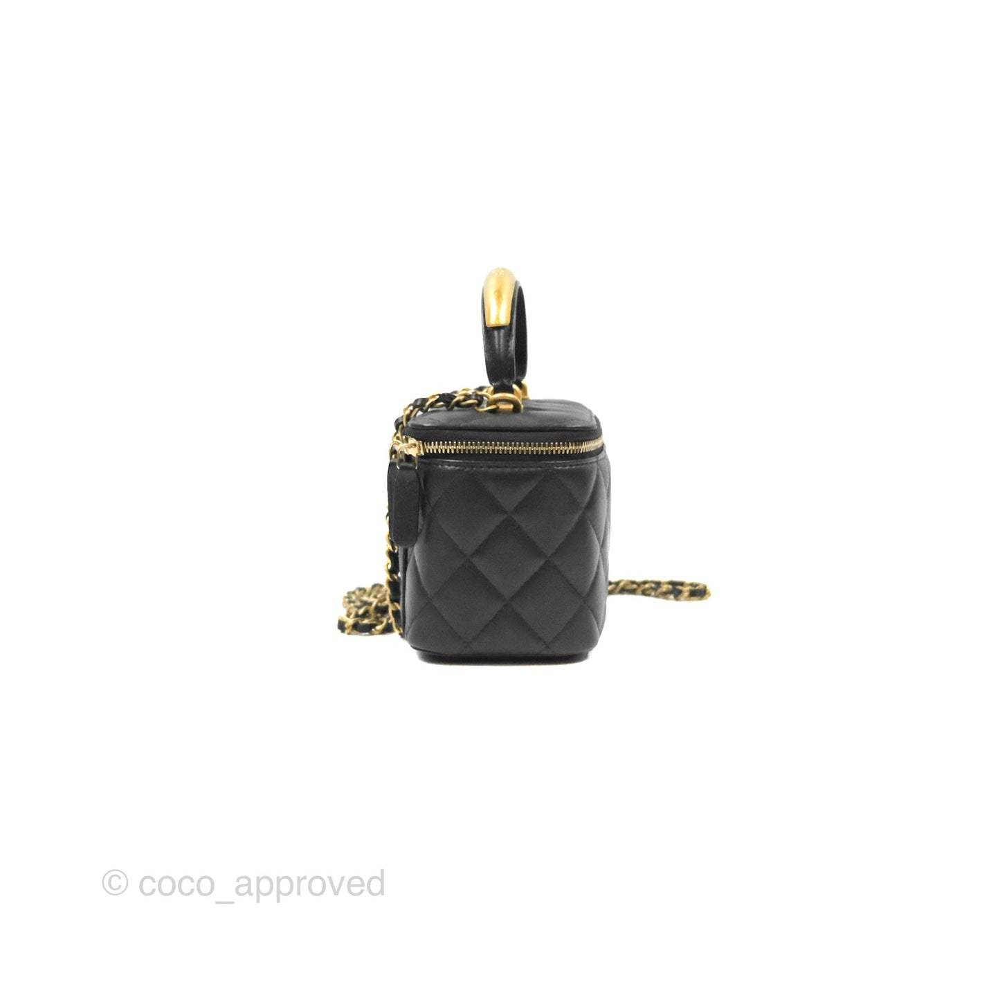 Chanel Vanity Rectangular Metal Top Handle Black Lambskin Aged Gold Hardware 22B