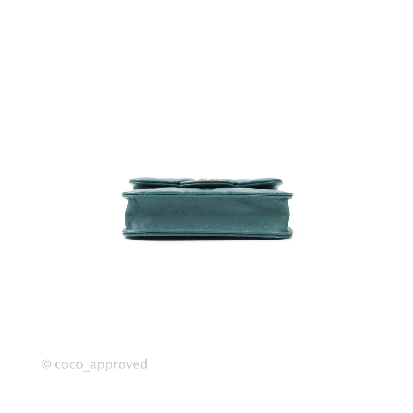 Chanel Flap Coin Purse With Chain Green Lambskin Aged Gold Hardware