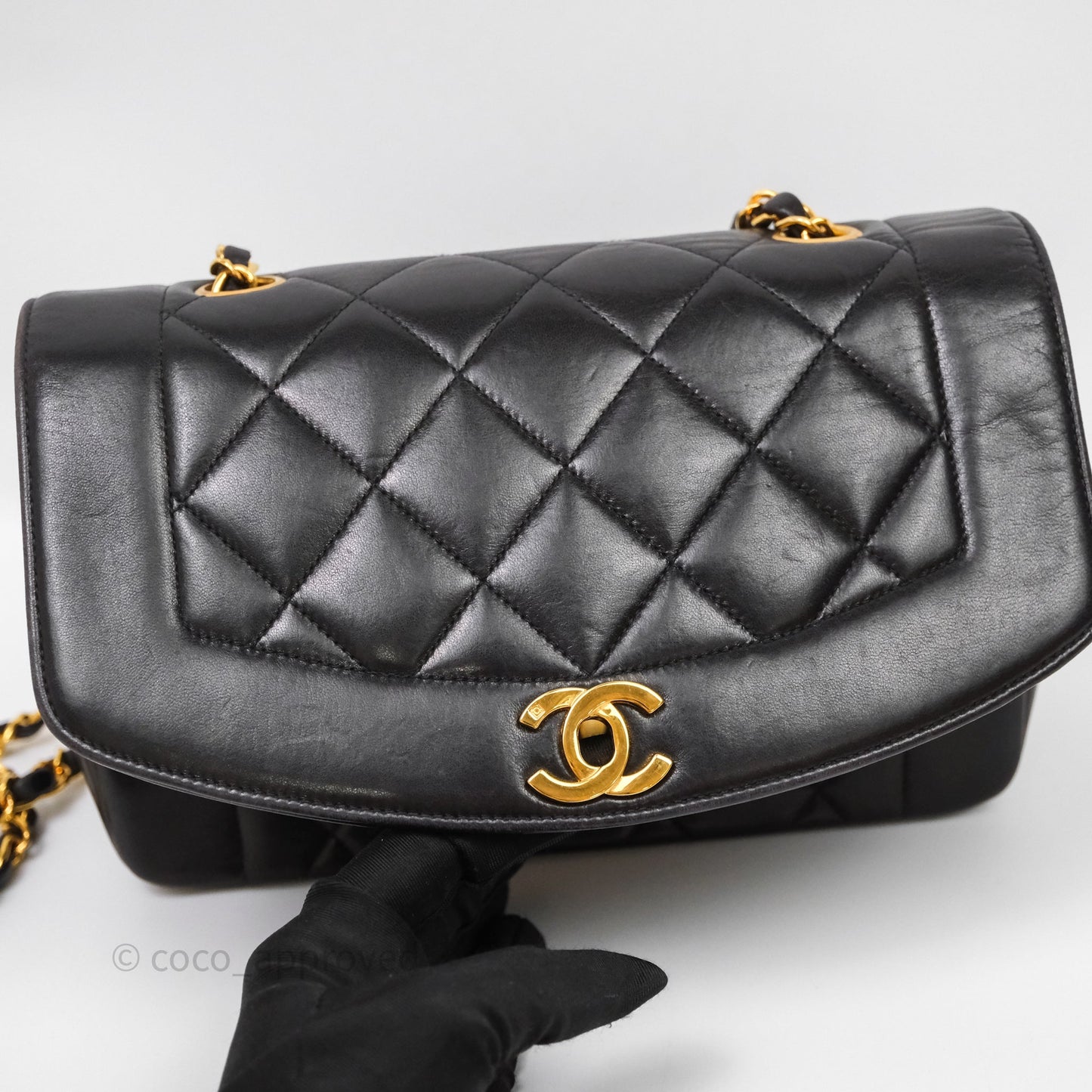 Chanel Vintage Small Quilted Classic Diana Flap Bag Black Lambskin 24K Gold Hardware