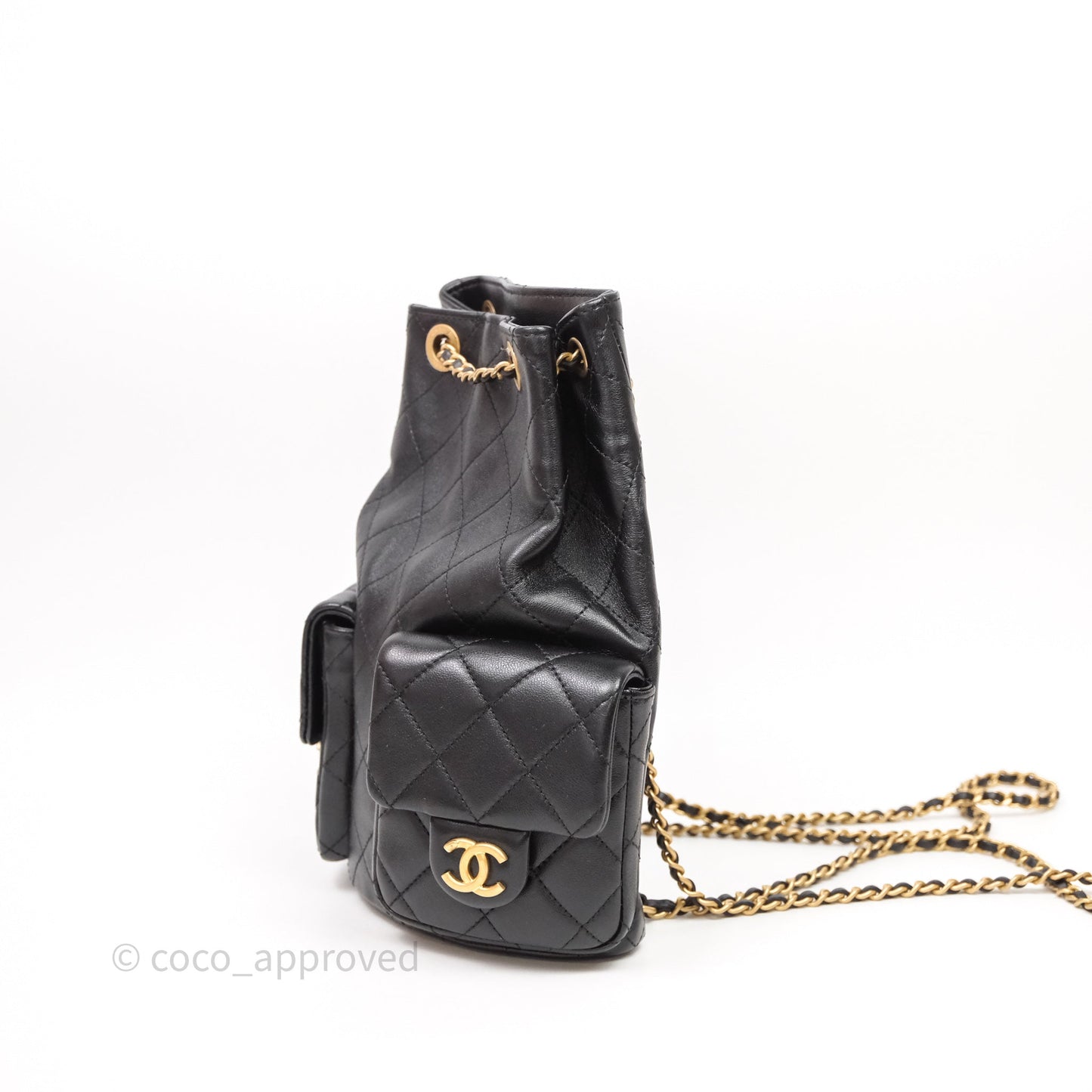Chanel Double Pocket Black Lambskin Gold Hardware 25C
