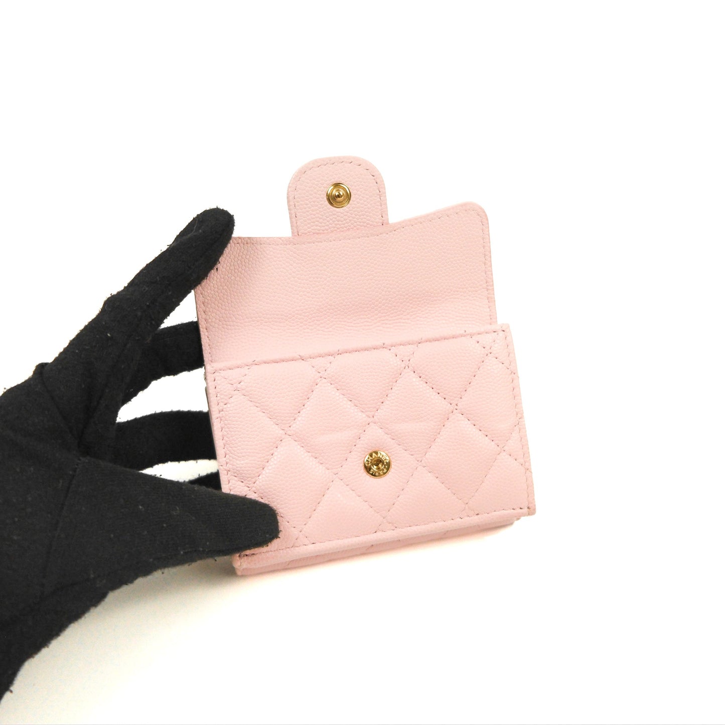Chanel Quilted Small Classic Flap Trifold Wallet Pink Caviar Gold Hardware