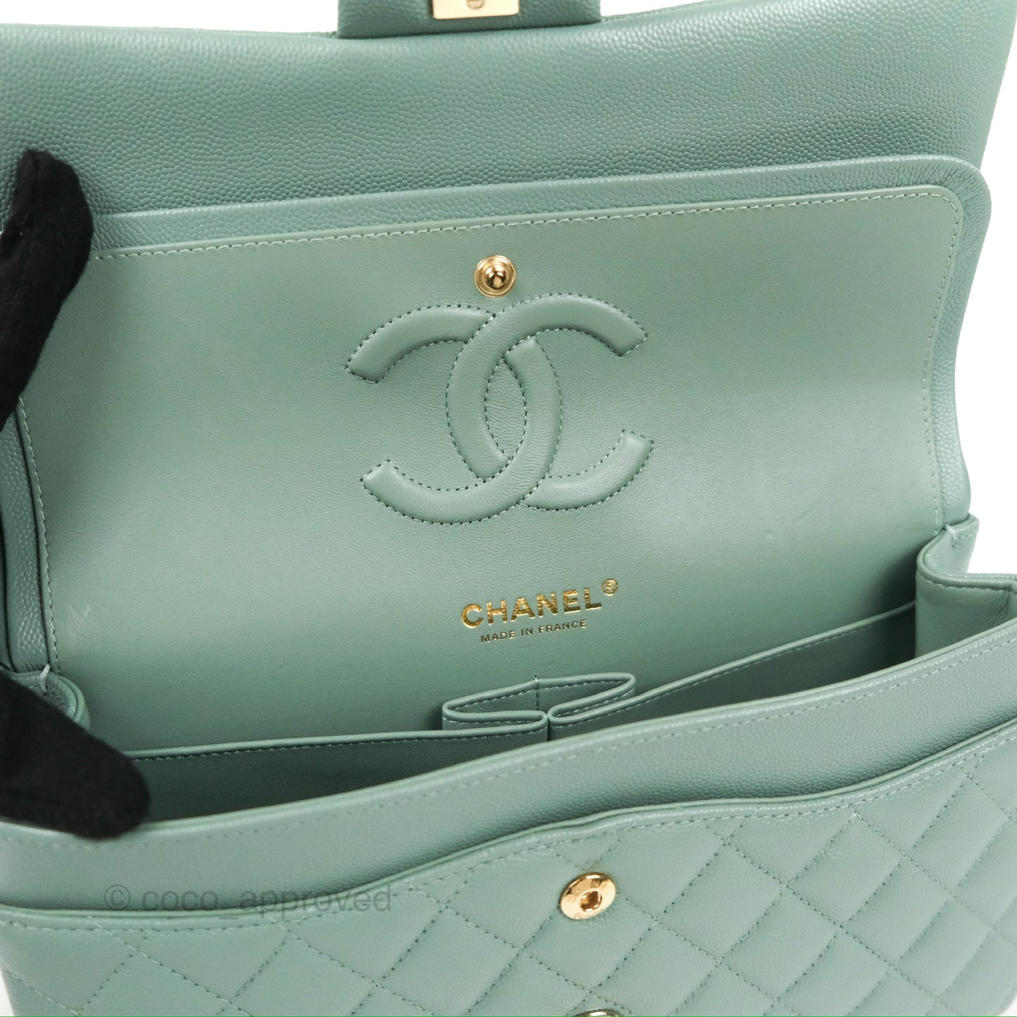 Chanel Classic M/L Medium Flap Quilted Tiffany Green Caviar Gold Hardware