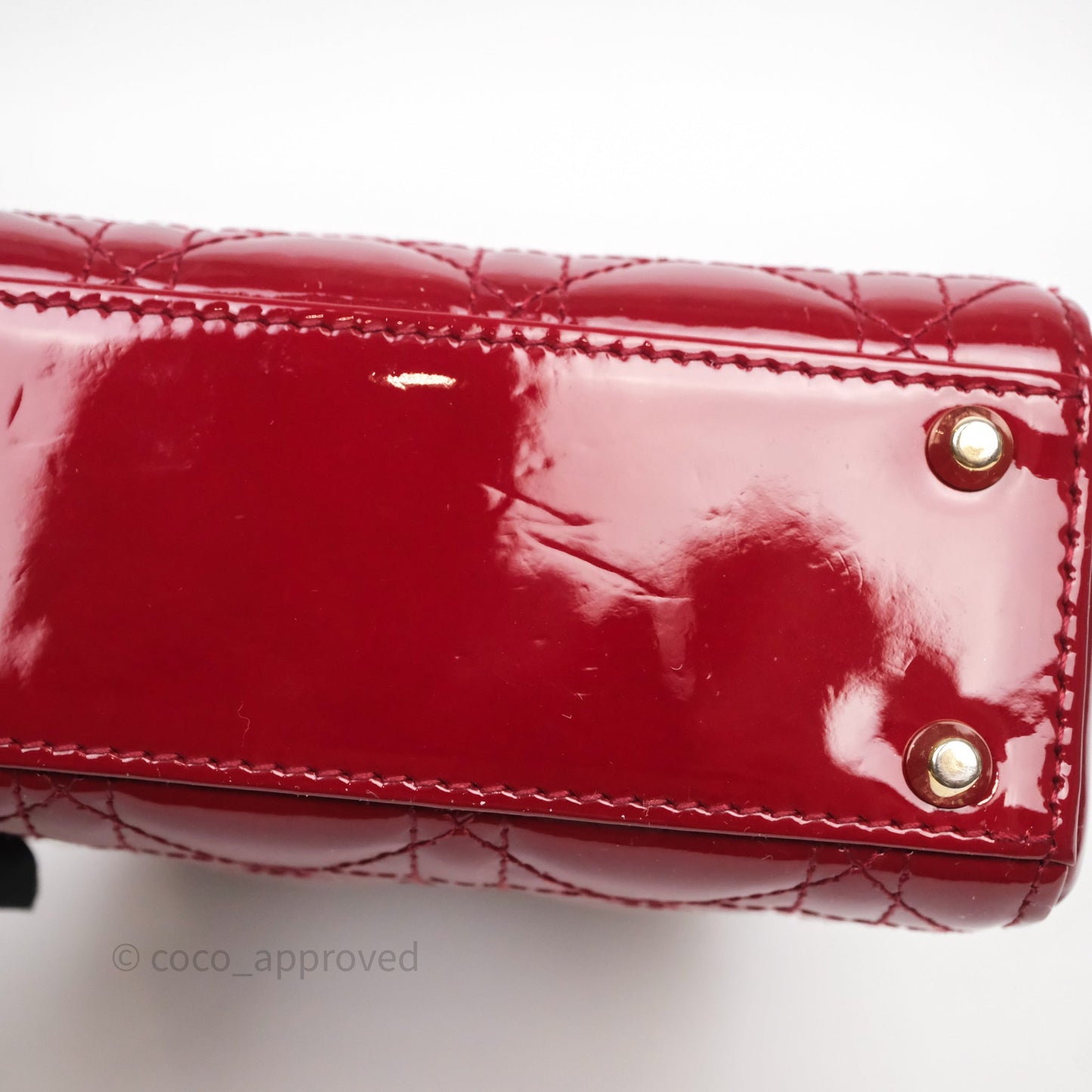 Christian Dior Mini Lady Dior Bag Red Patent Gold Hardware