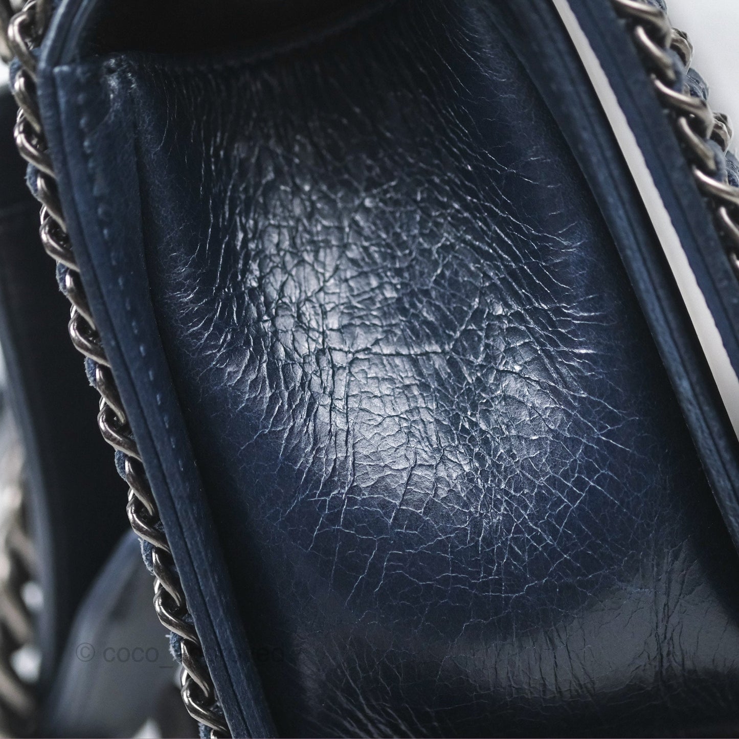 Chanel Medium Chain Edge Boy Quilted Navy Aged Glazed Calfskin Ruthenium Hardware