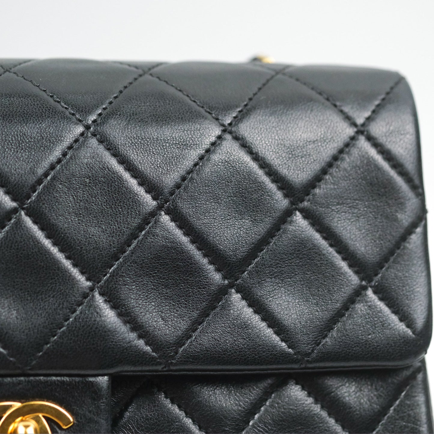 Chanel Vintage Square Flap Bag Black Lambskin 24K Gold Hardware