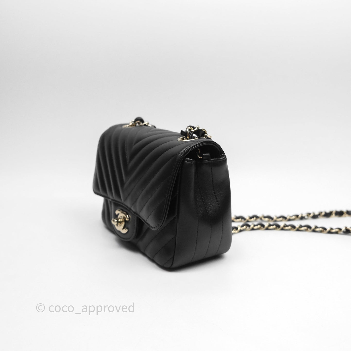 Chanel Mini Square Black Chevron Lambskin Gold Hardware