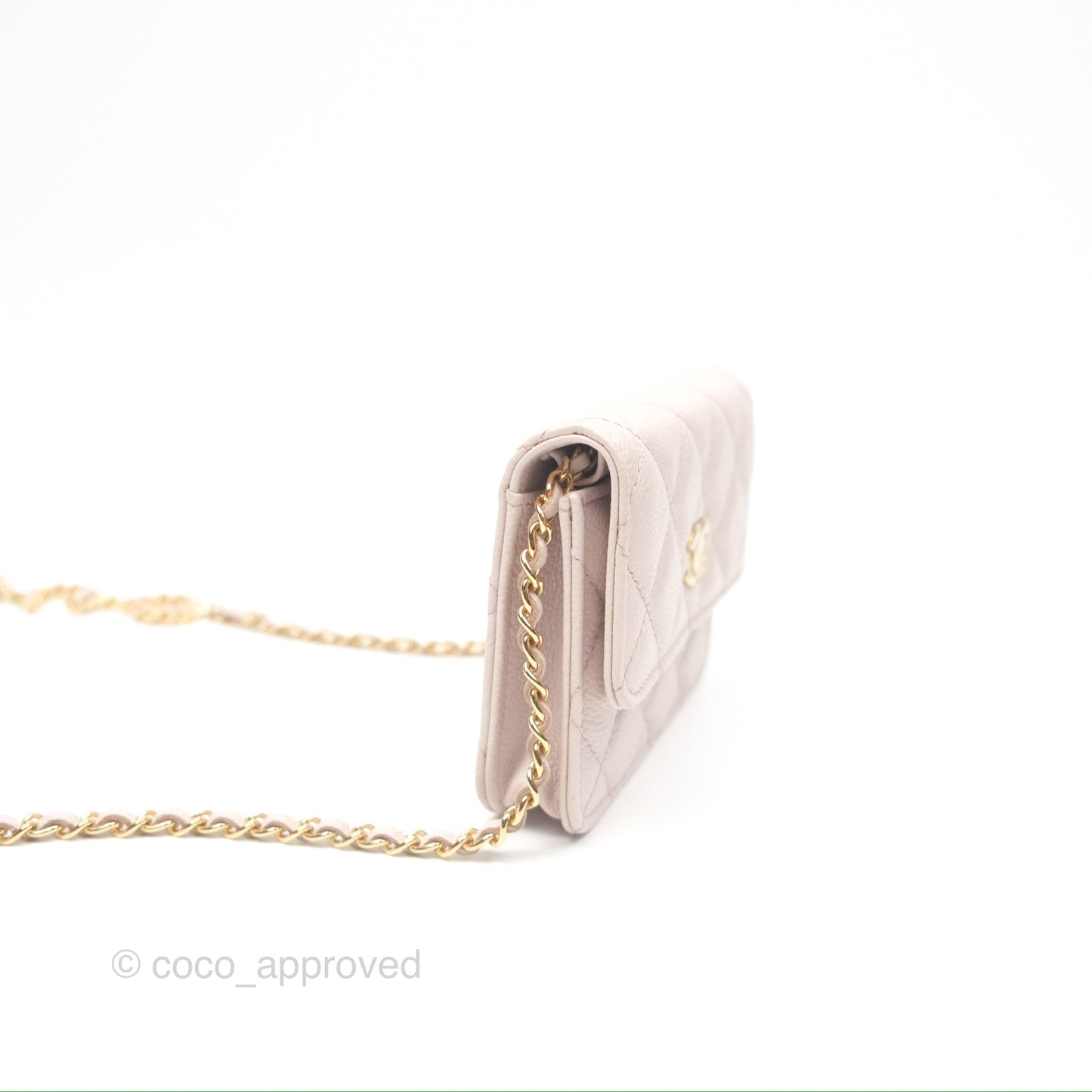 Chanel Miss Coco Clutch With Chain Quilted Lilac Pink Caviar Gold Hardware