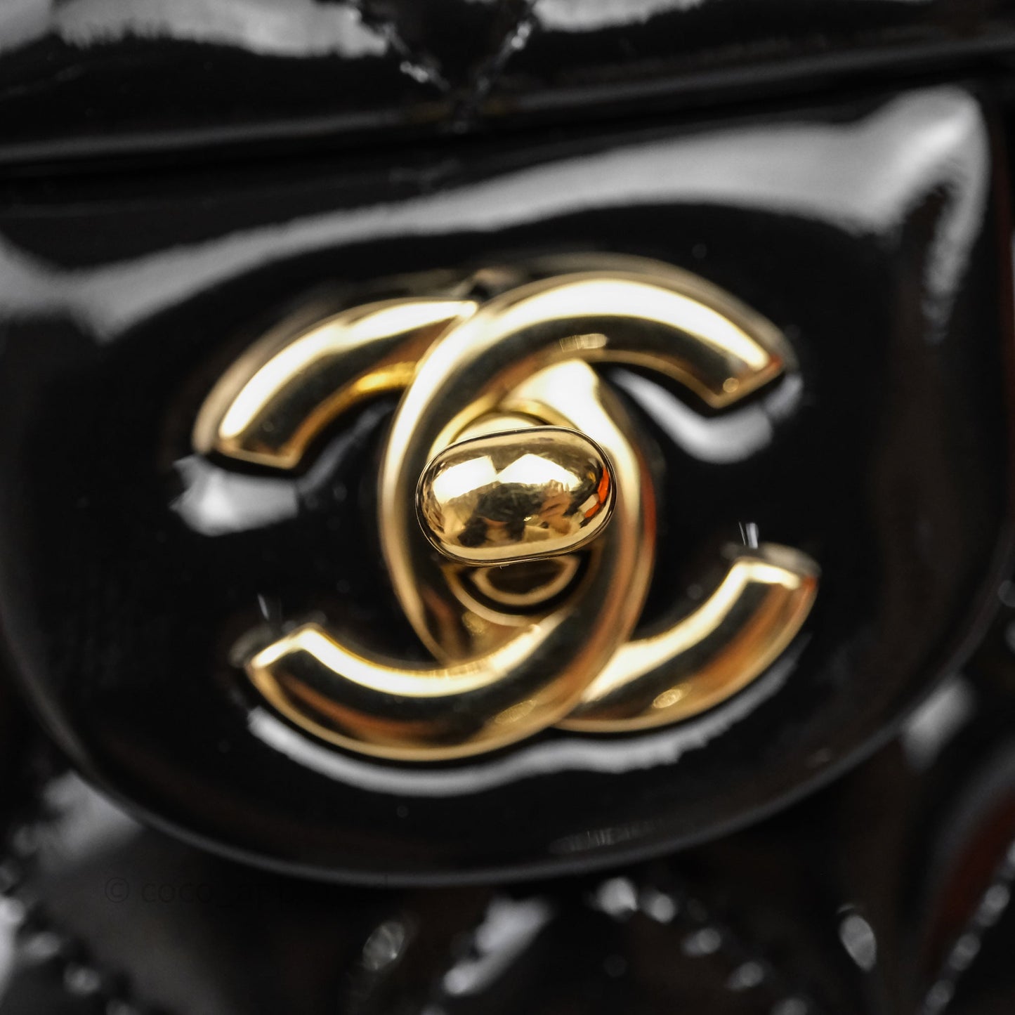 Chanel Top Handle Mini Rectangular Flap Black Patent Gold Hardware