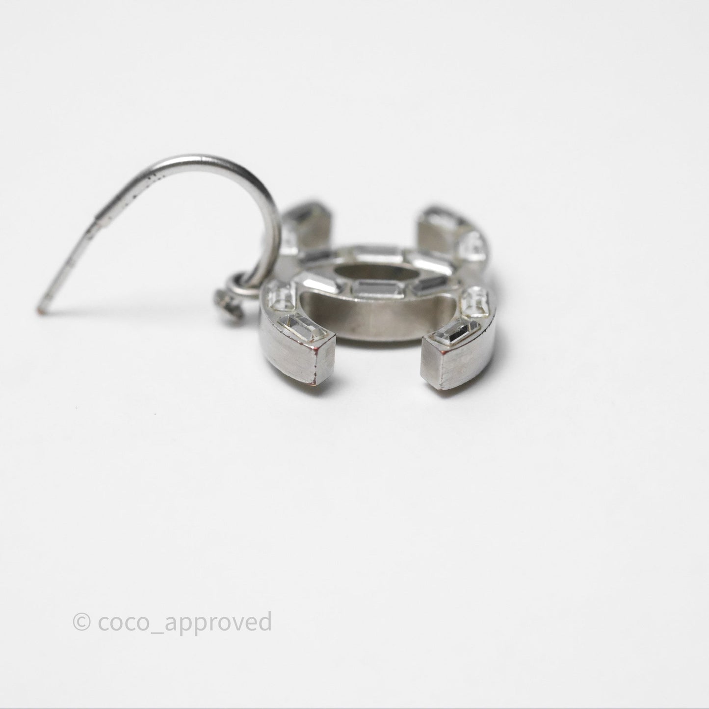 Chanel CC Crystal Drop Earrings Silver Tone 12C