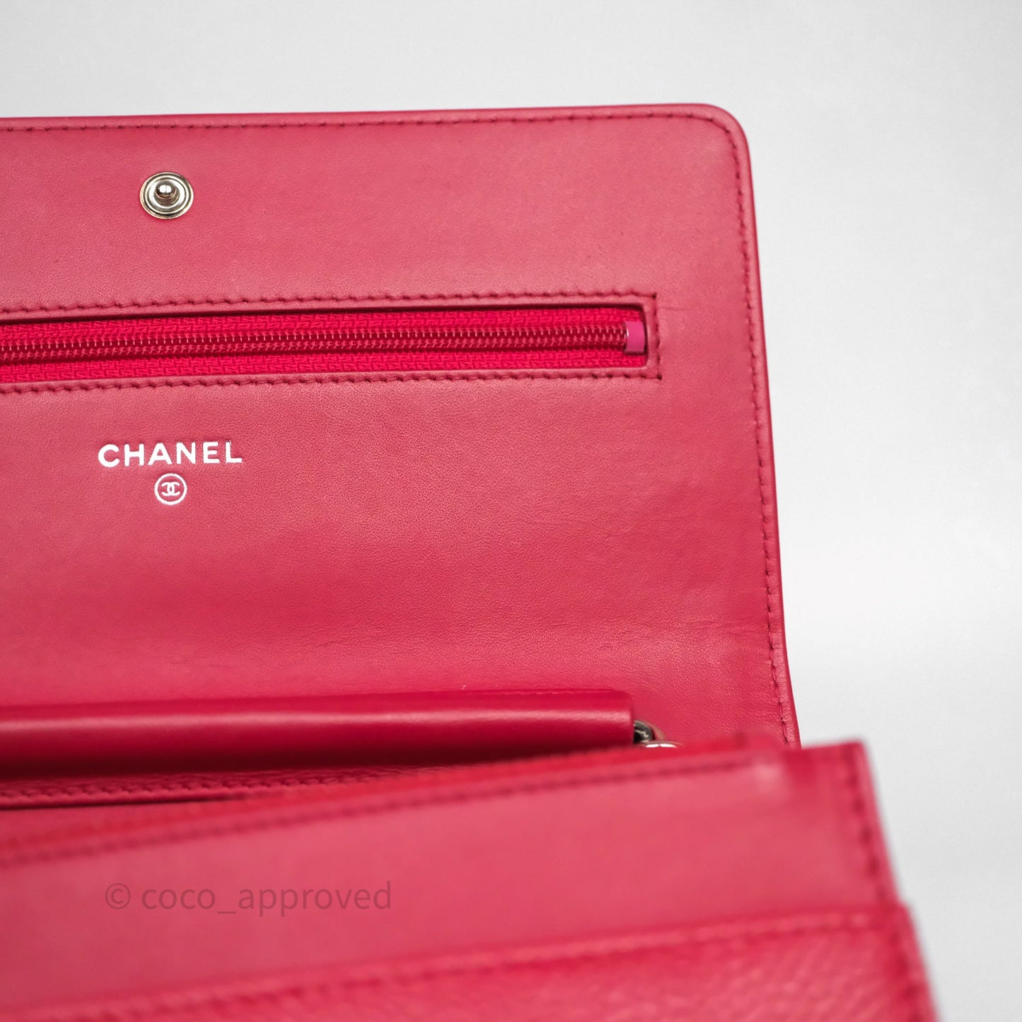 Chanel CC Wallet On Chain WOC Dark Pink Caviar Silver Hardware