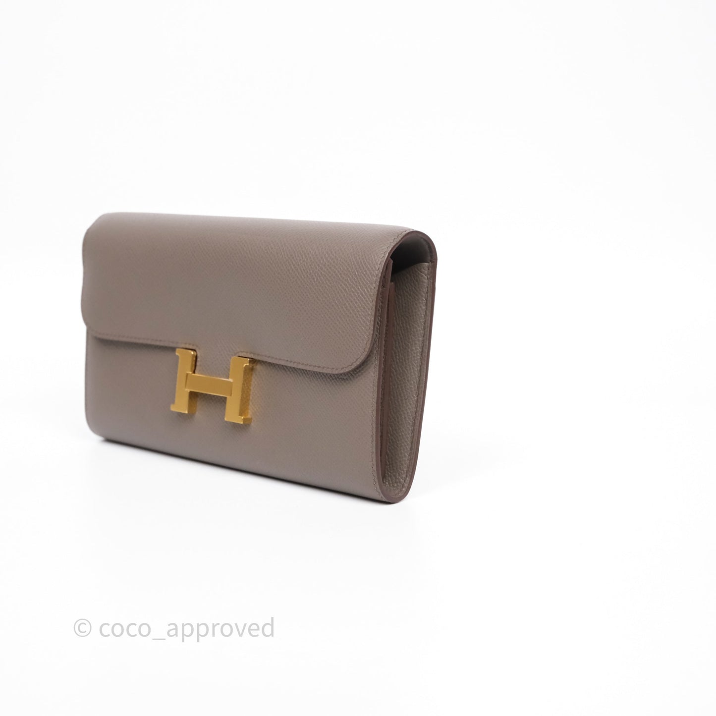 Hermès Constance To Go Wallet Gris Etain 8F Epsom Gold hardware