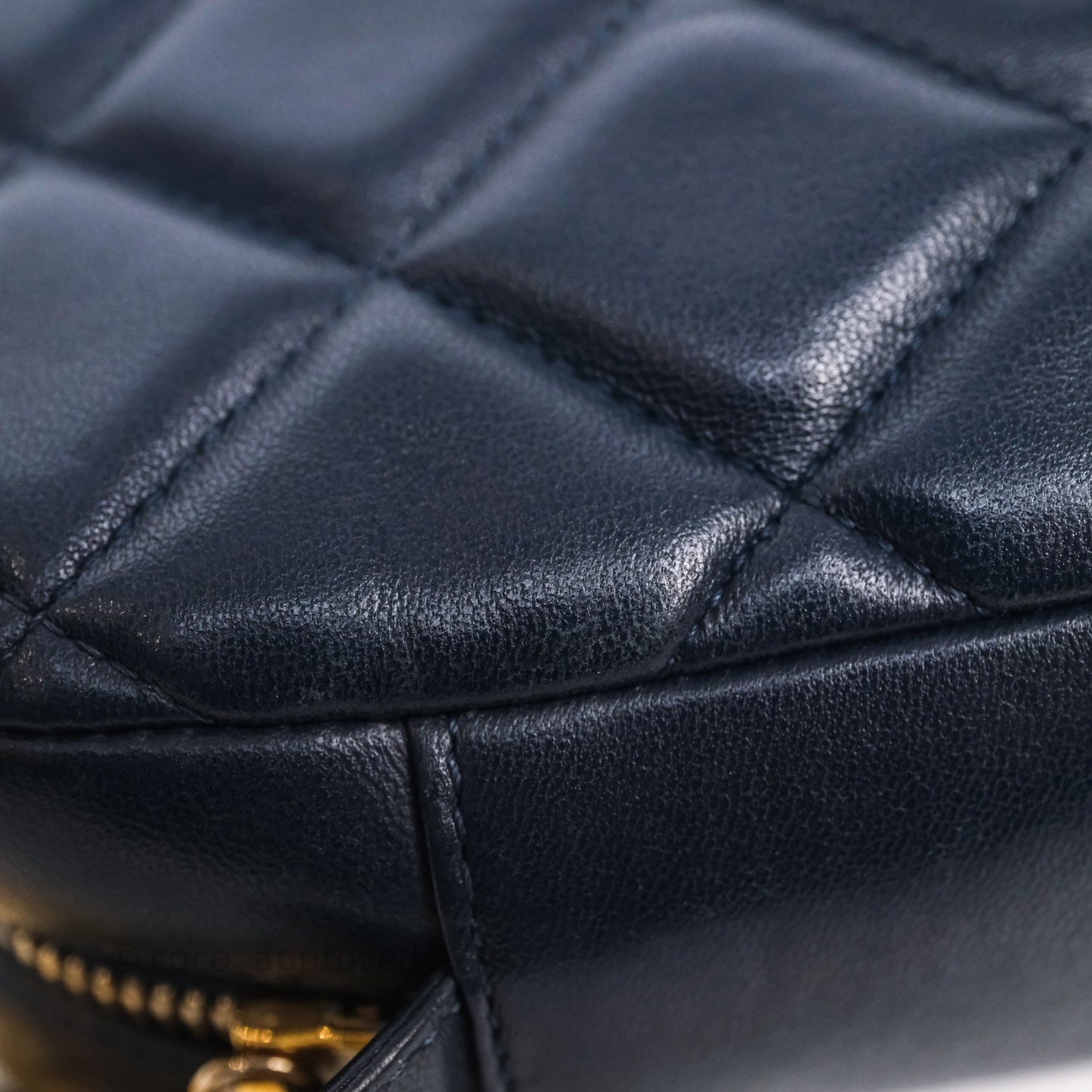 Chanel CC Camera Bag Quilted Navy Lambskin Aged Gold Hardware