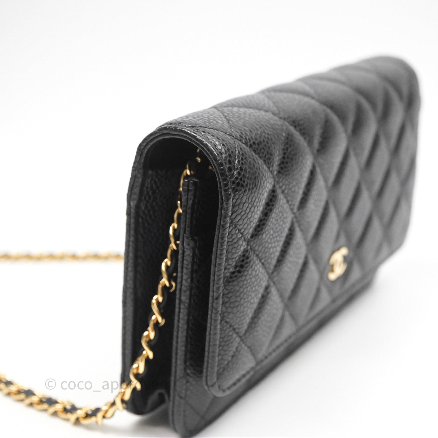 Chanel Classic Quilted Wallet On Chain WOC Black Caviar Gold Hardware